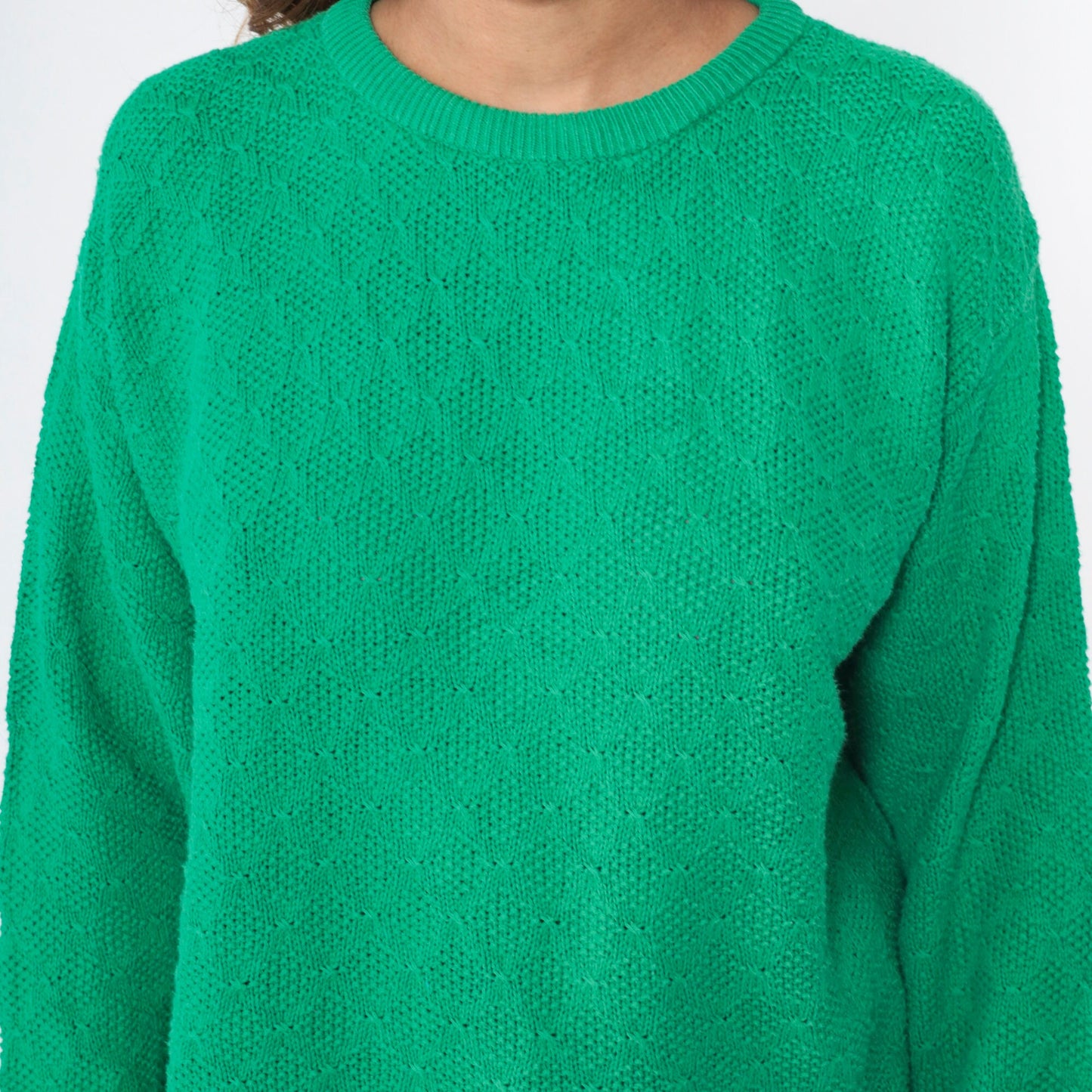 80s Talbots Diamond Knit Sweater Green Crewneck Pullover Large L