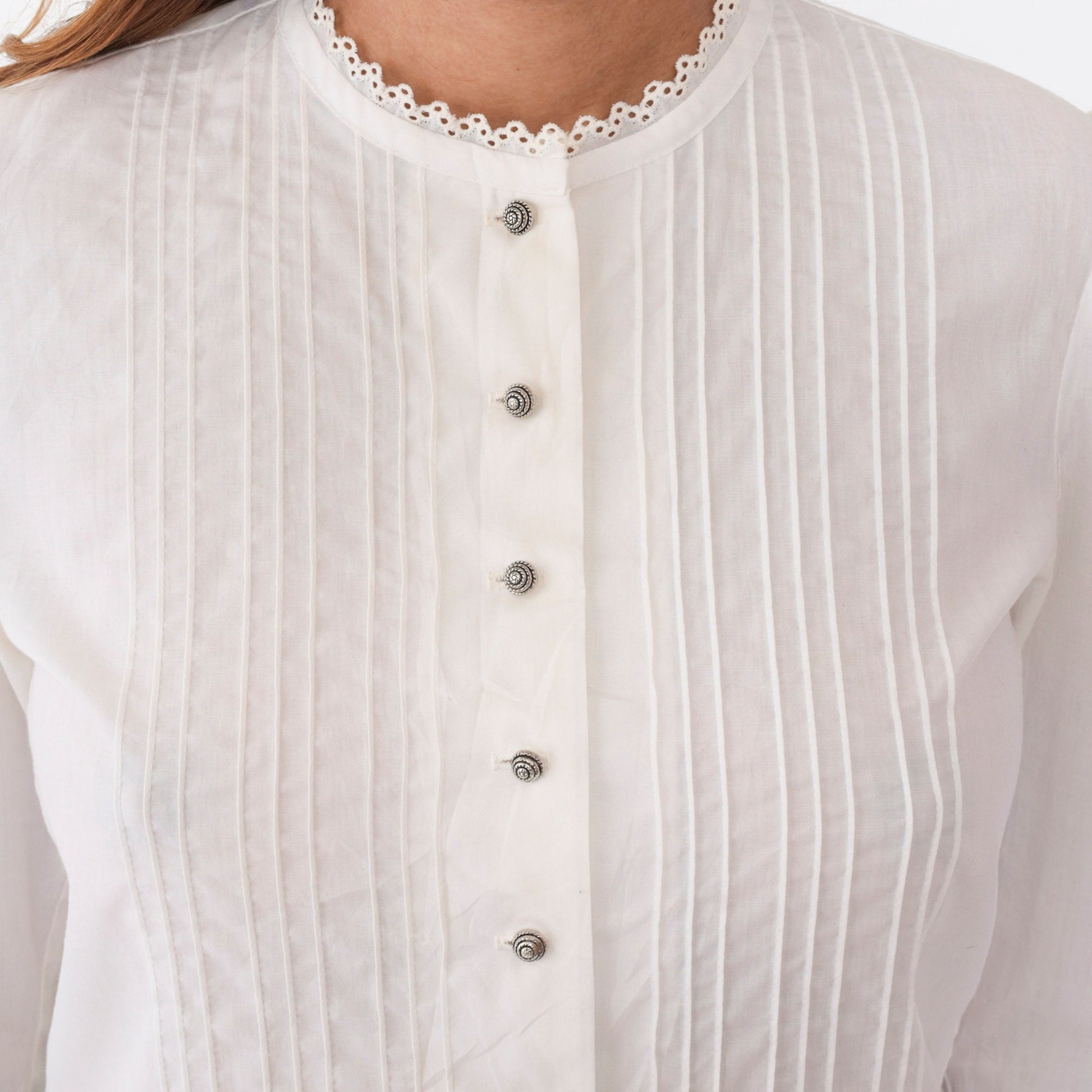 70s Lanz Originals White Prairie Blouse Puff Sleeve Pintuck Button Up Small