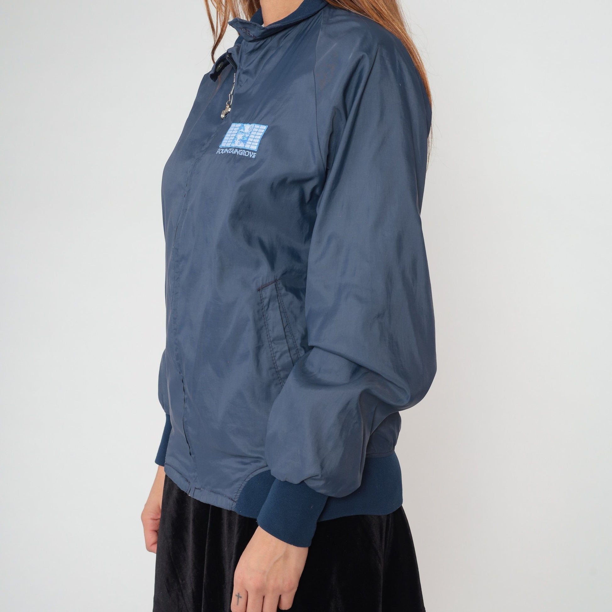 90s Fountaingrove Navy Windbreaker Jacket Duckster Zip Small