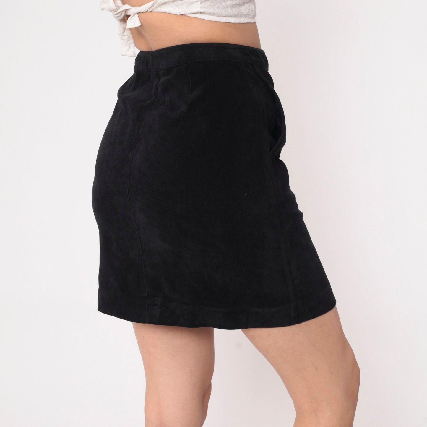 90s Black Mini Skirt High Waisted Pencil Zip Front Small