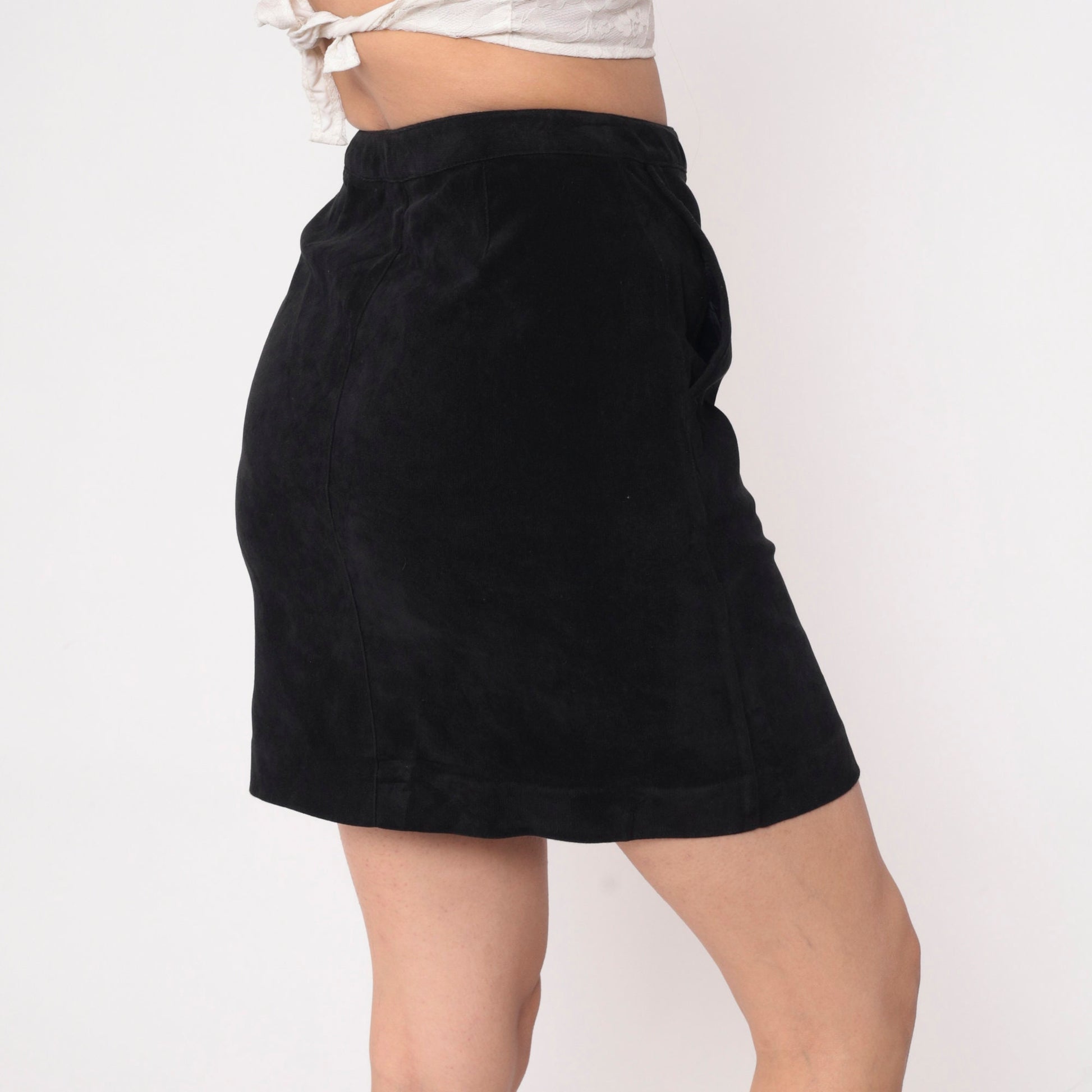 90s Black Mini Skirt High Waisted Pencil Zip Front Small