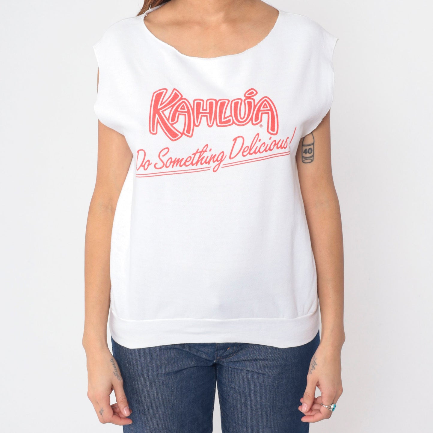 90s Kahlua Graphic Tee Cap Sleeve Sweatshirt White Medium