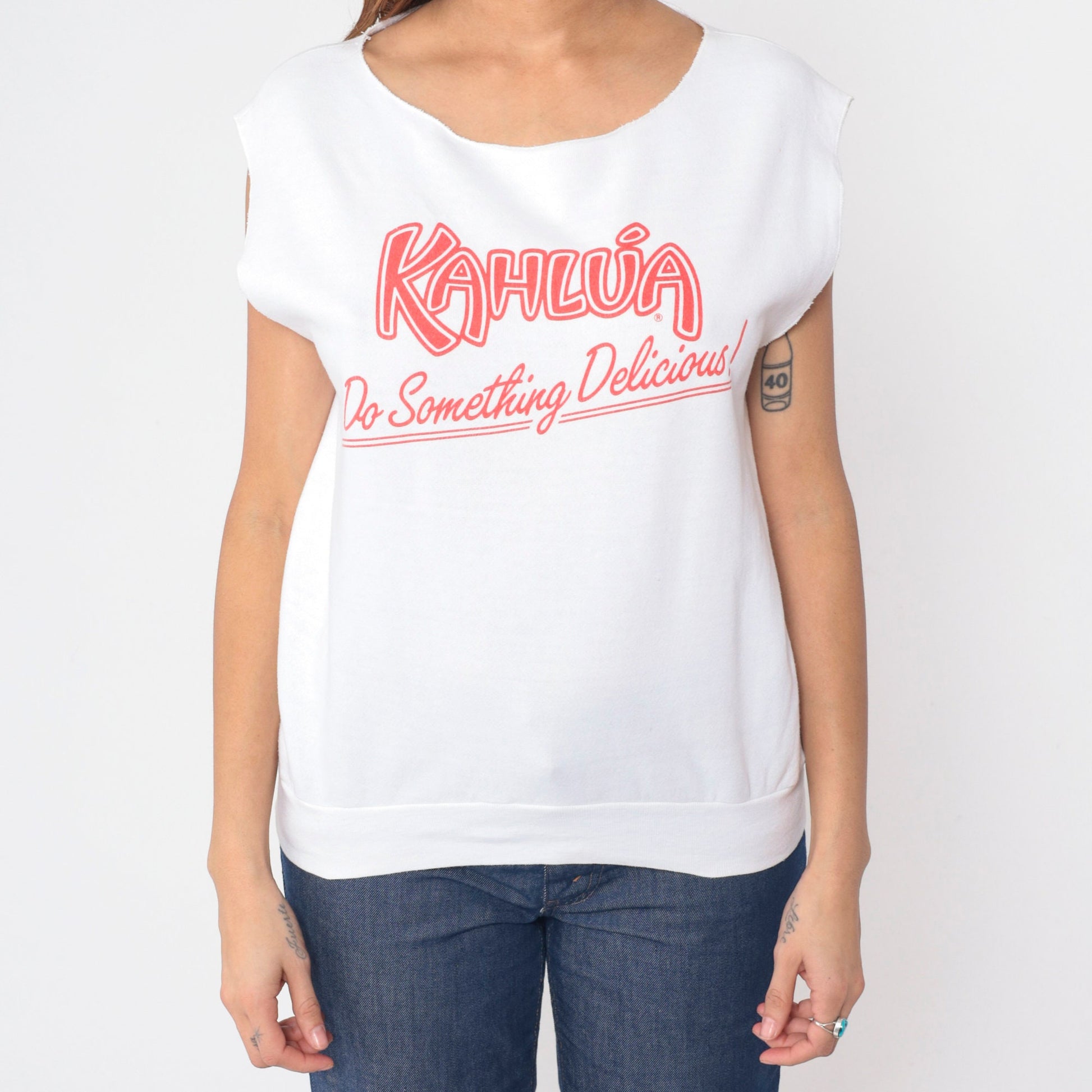 90s Kahlua Graphic Tee Cap Sleeve Sweatshirt White Medium