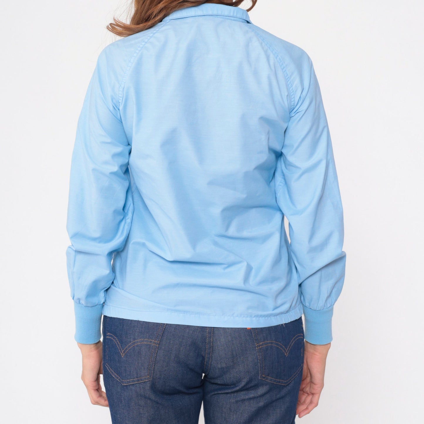 80s Baby Blue Windbreaker Jacket Raglan Sleeve Zip Up Extra Small