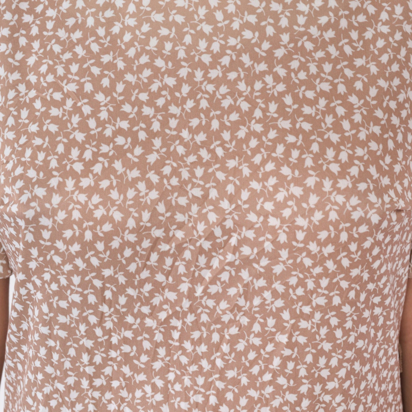 70s Tulip Floral Midi Dress Light Brown Shift Short Sleeve Large