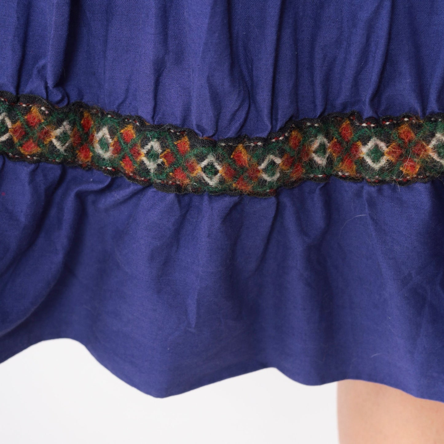 70s Dirndl Dress Handmade Calico Floral Midi Red Blue High Waist Medium