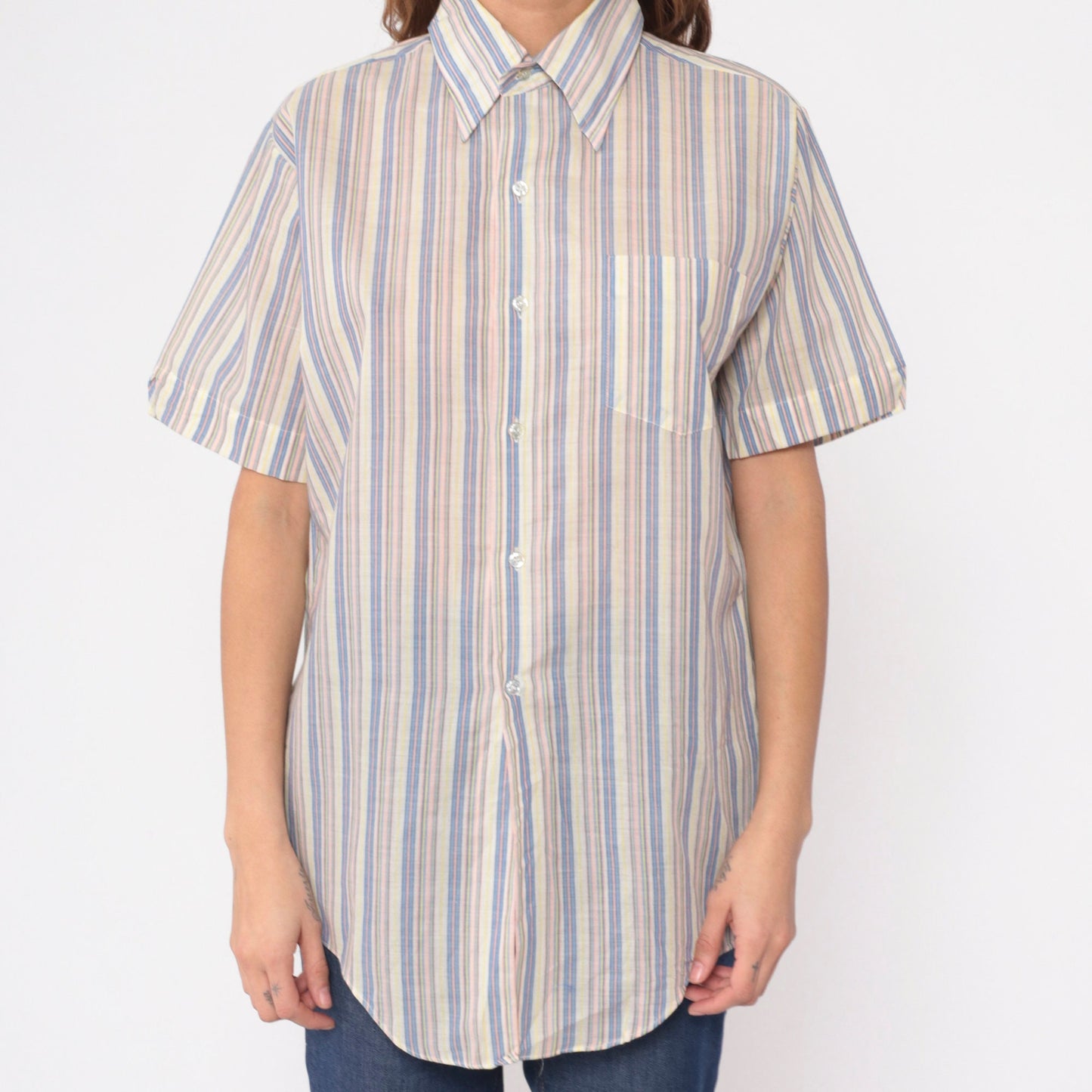 70s Fleetline Striped Button-Up Shirt Pointed Collar Multicolor Medium