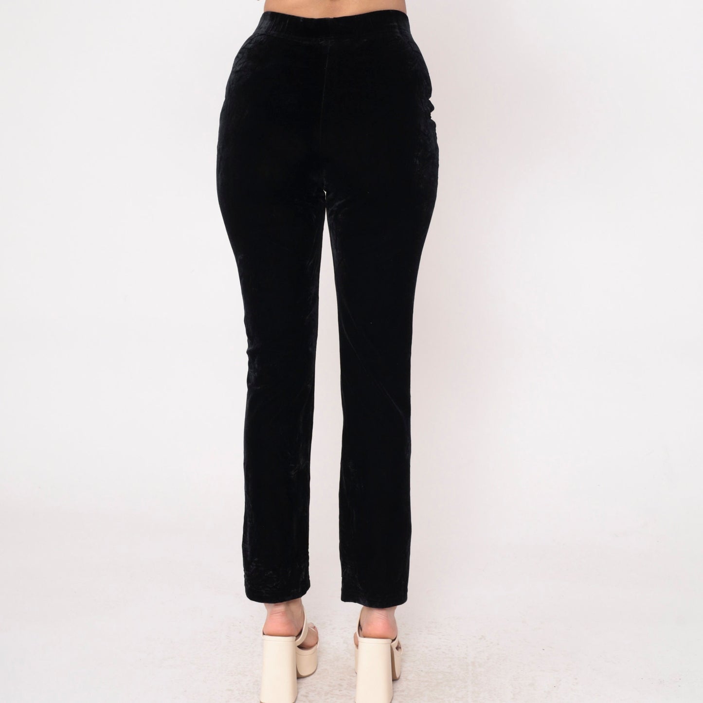 90s Black Velvet Bootcut Pants High Waist Stretch Velour Small