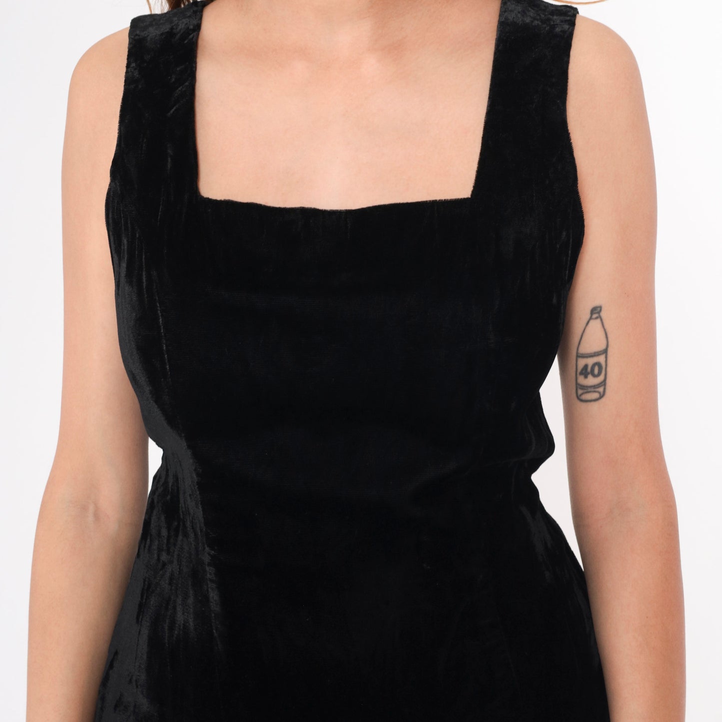 90s Black Velvet Mini Dress Square Neckline Strappy Open Back Medium