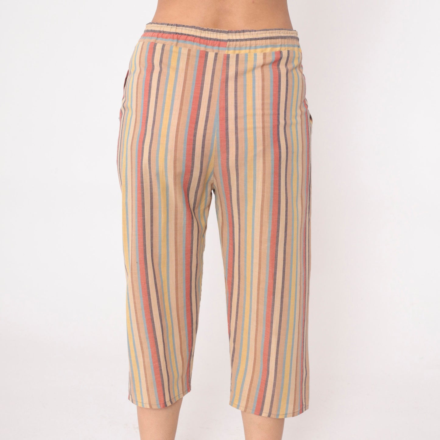 70s Striped High-Waisted Capri Pants Multicolour Cropped Trousers Small