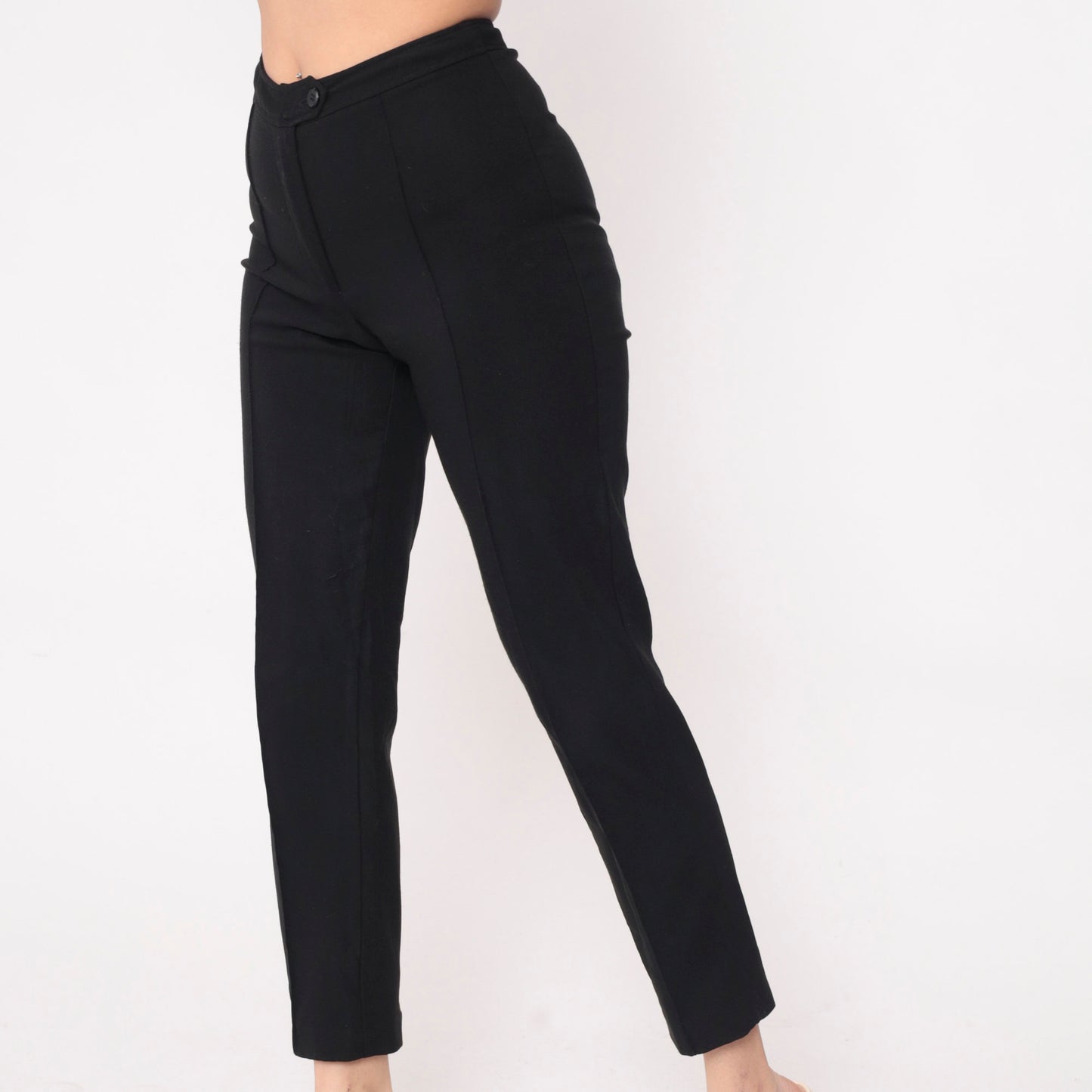 90s Black High-Waisted Tapered Trousers Crease Front Small 4