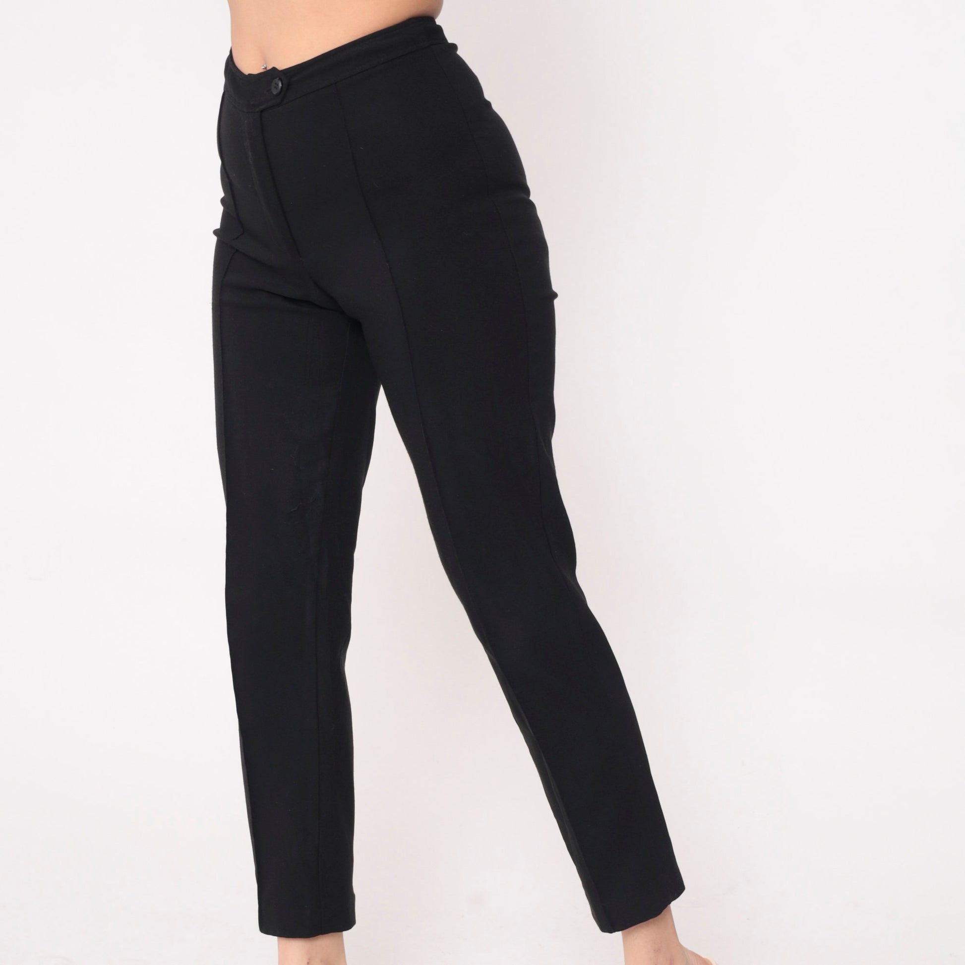 90s Black High-Waisted Tapered Trousers Crease Front Small 4