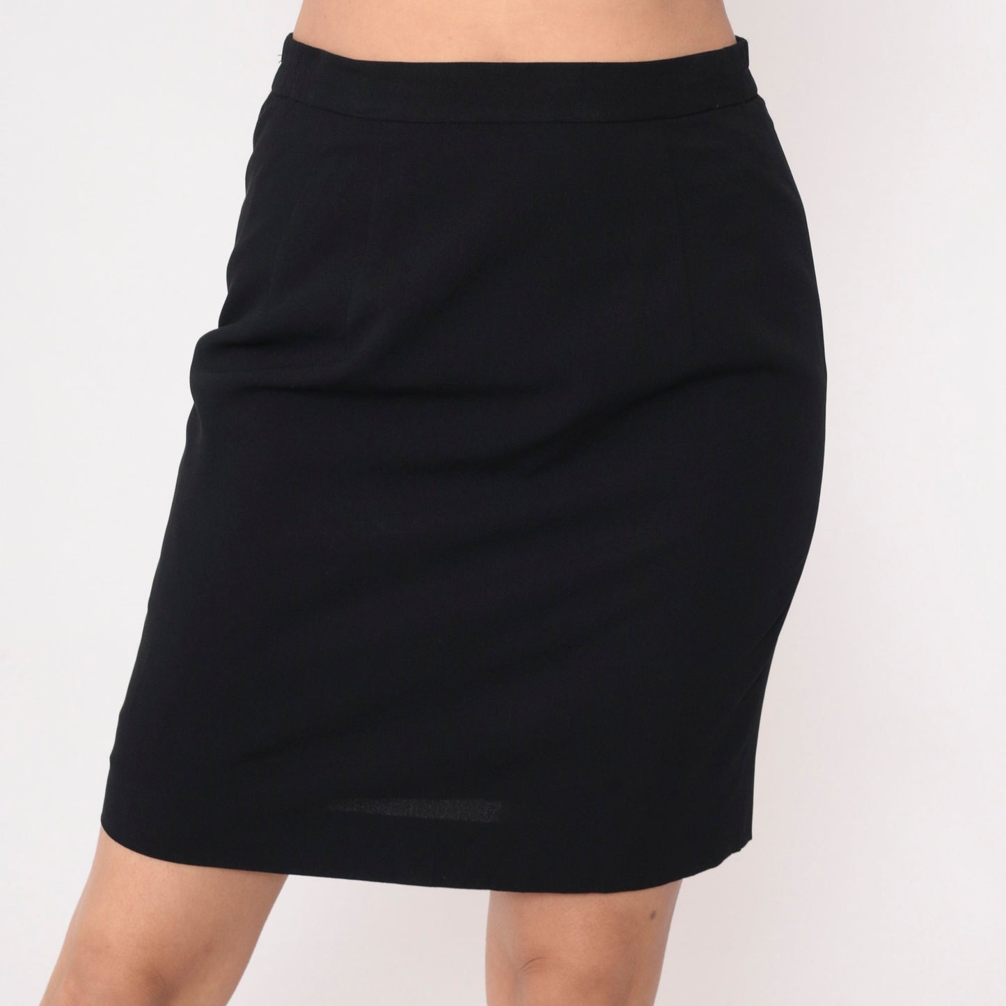 90s Black Mini Pencil Skirt High Waist Straight Cut Medium 8