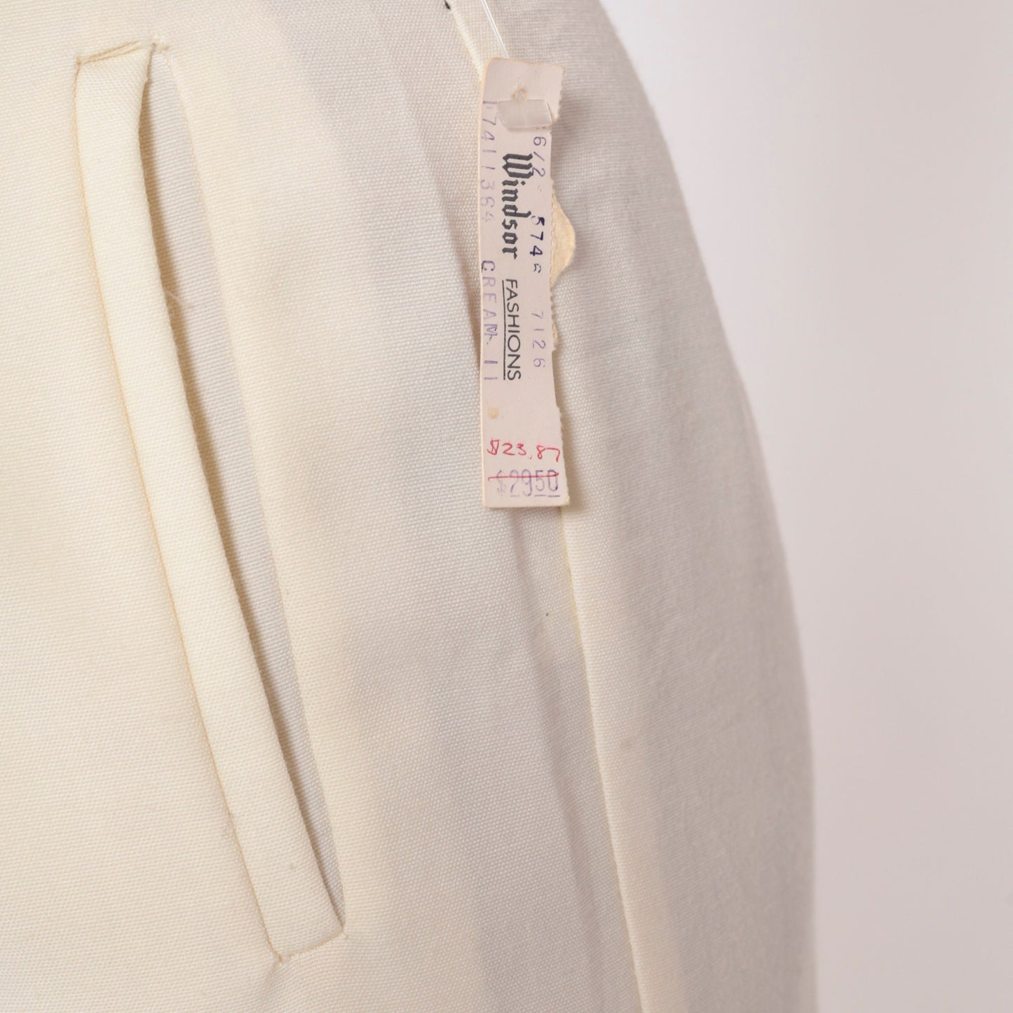 80s Cream High-Waisted Straight Leg Pants Pleated Welt Pockets Small S