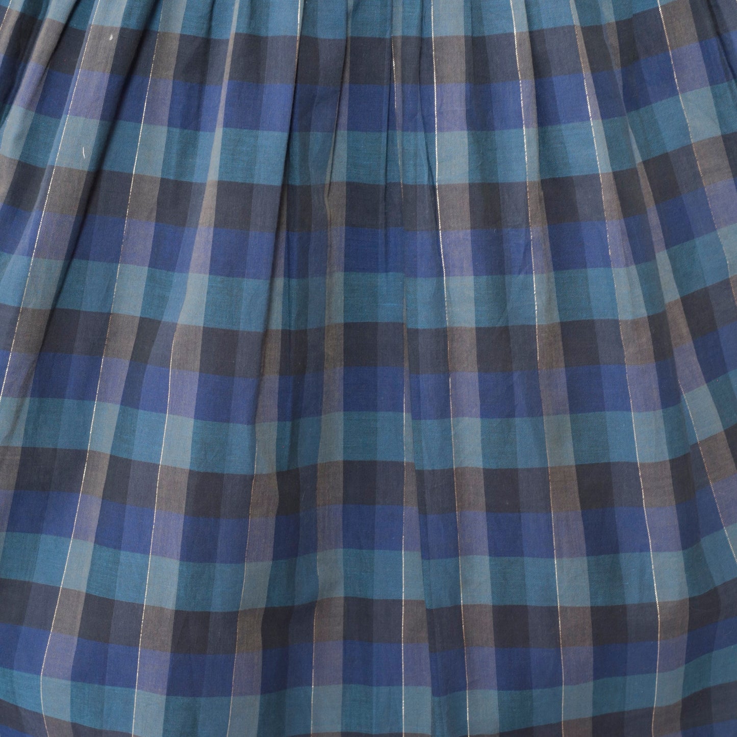 1950s Blue Checkered Metallic Bow Collar Day Dress Midi Short Sleeve Medium