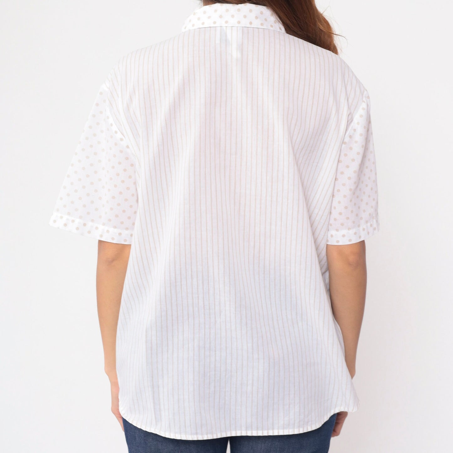 90s Kap & Co. Patchwork Floral Striped Button-Up Blouse White Extra Large XXL