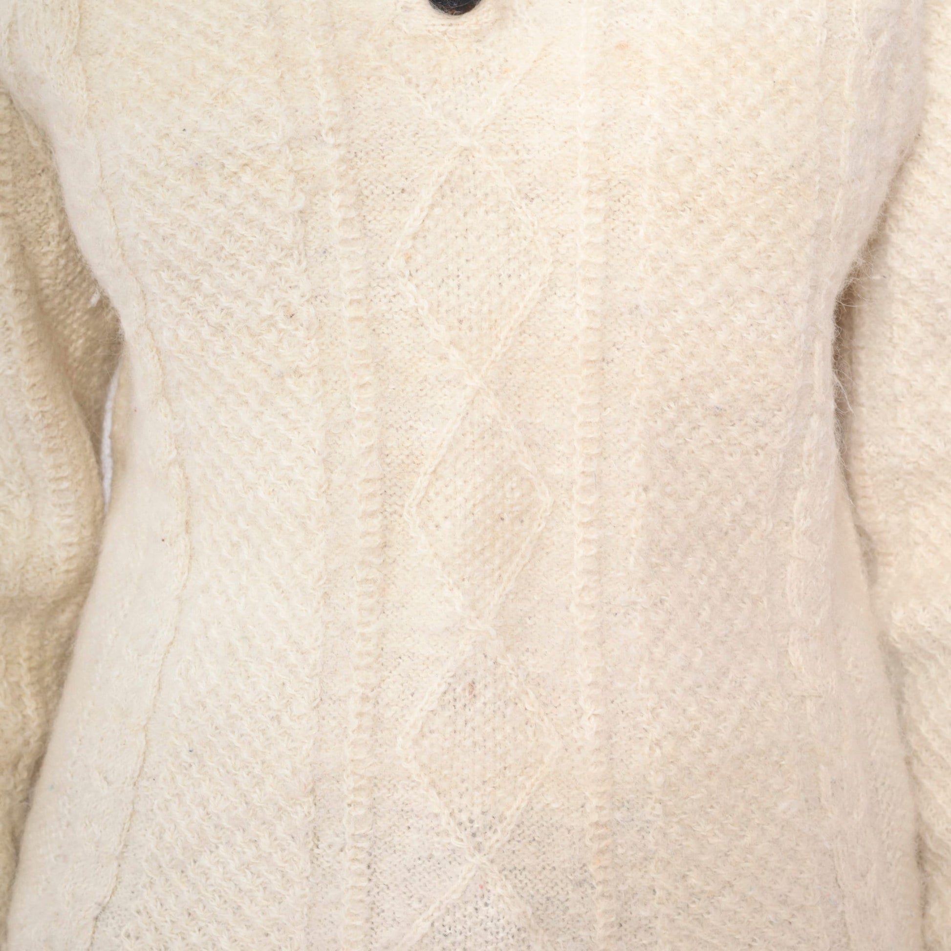 80s Aymara Alpaca Wool Cable Knit Sweater Cream Raglan Small S