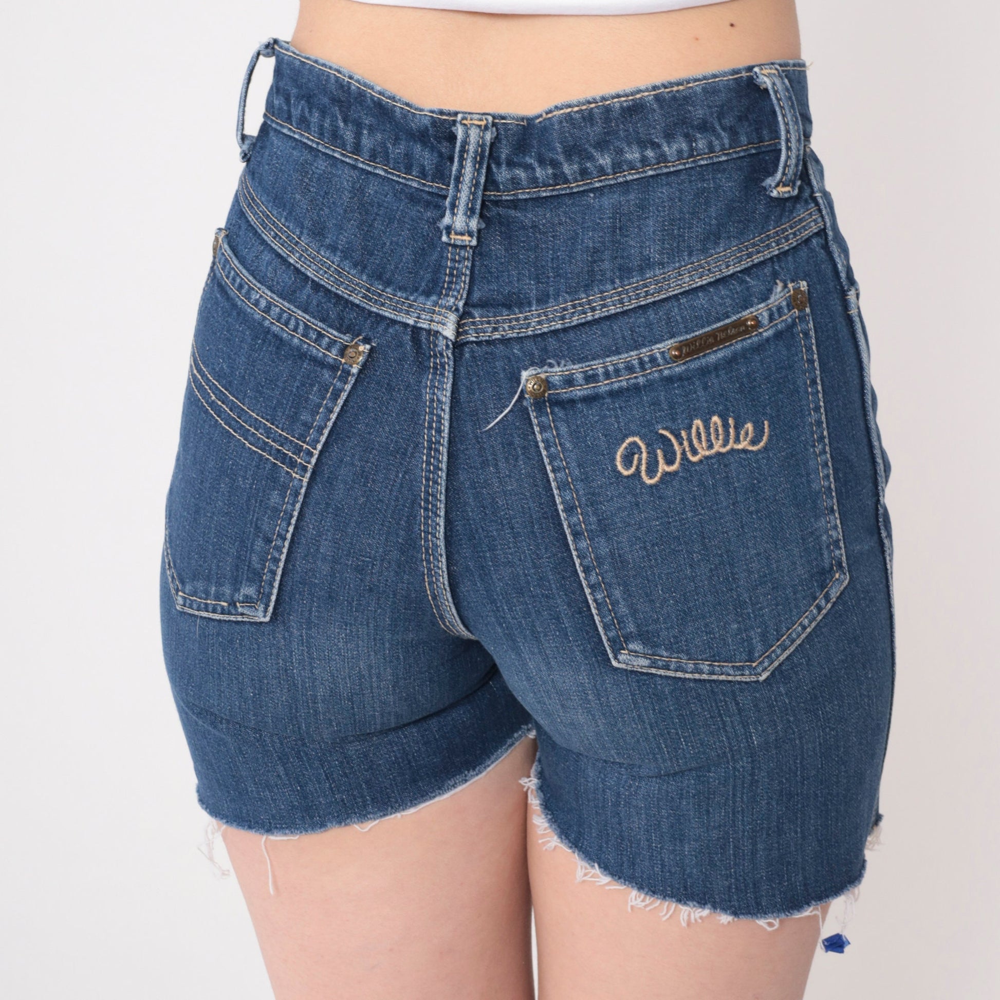 80s Willie Nelson High Waisted Cutoff Denim Shorts Dark Blue Extra Small