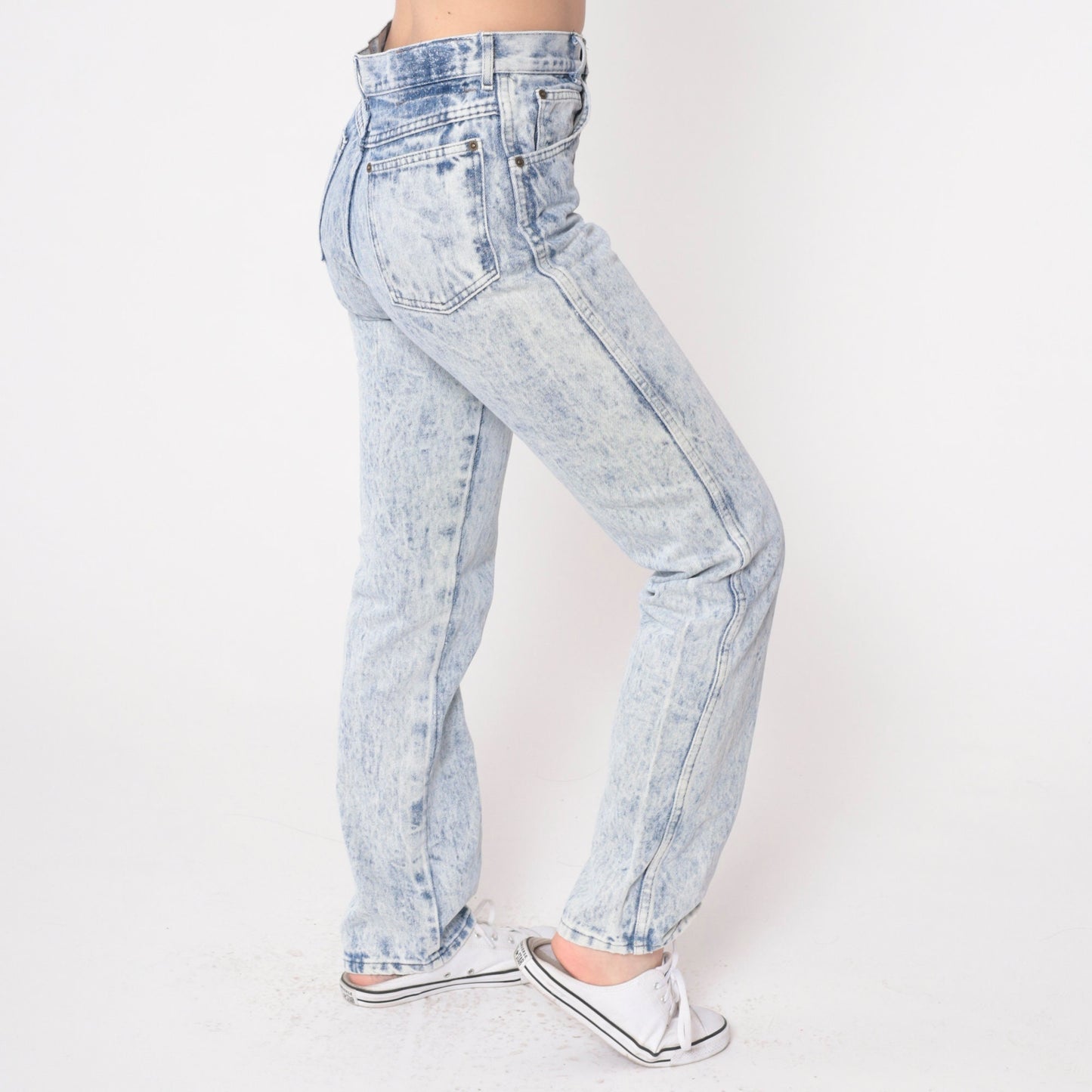 80s Acid Wash High Waist Tapered Jeans Blue Denim Small