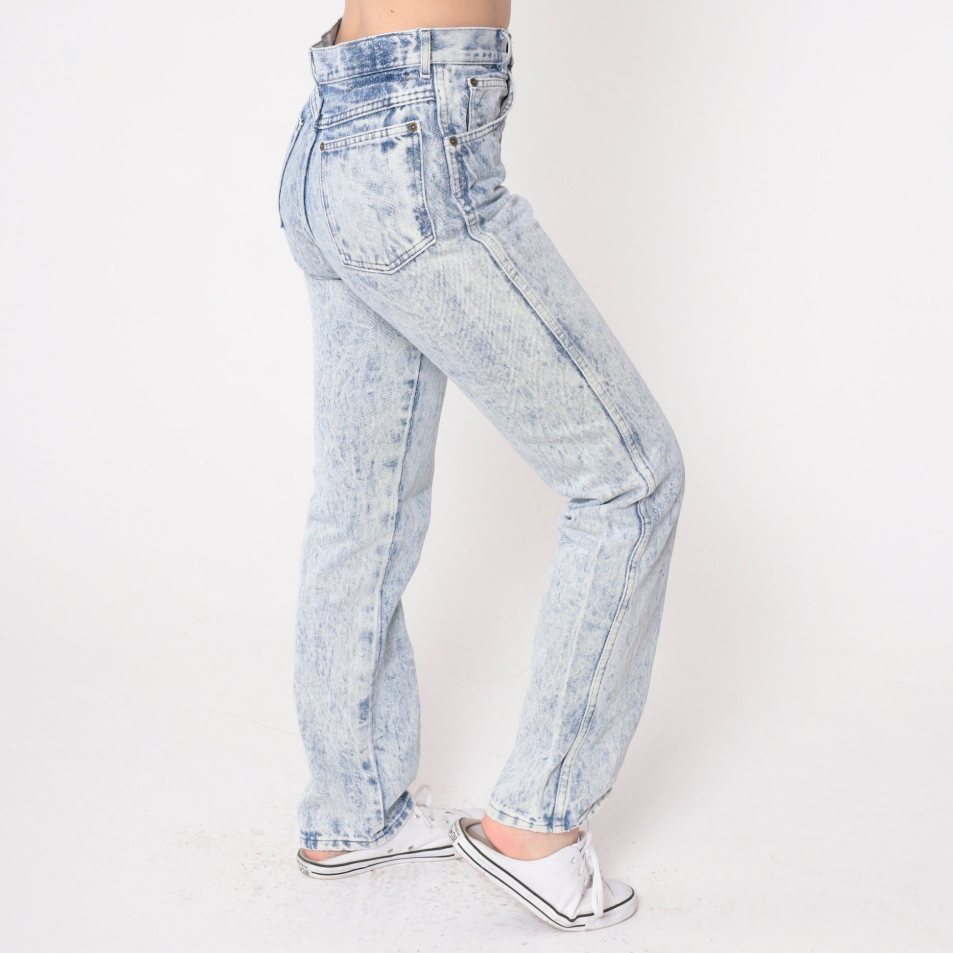 80s Acid Wash High Waist Tapered Jeans Blue Denim Small