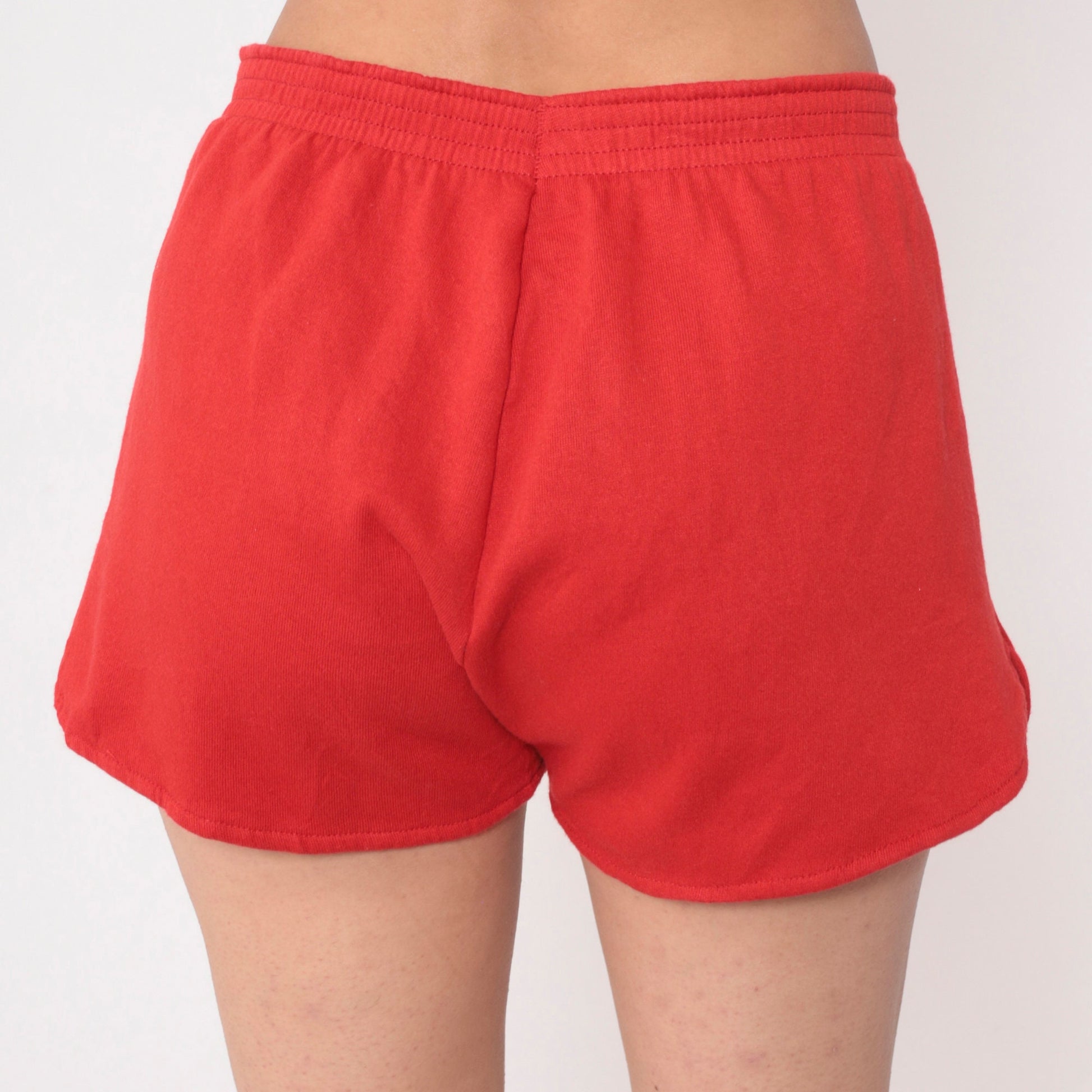 80s Red Gym Shorts High Waist Elastic Athletic Shorts Medium