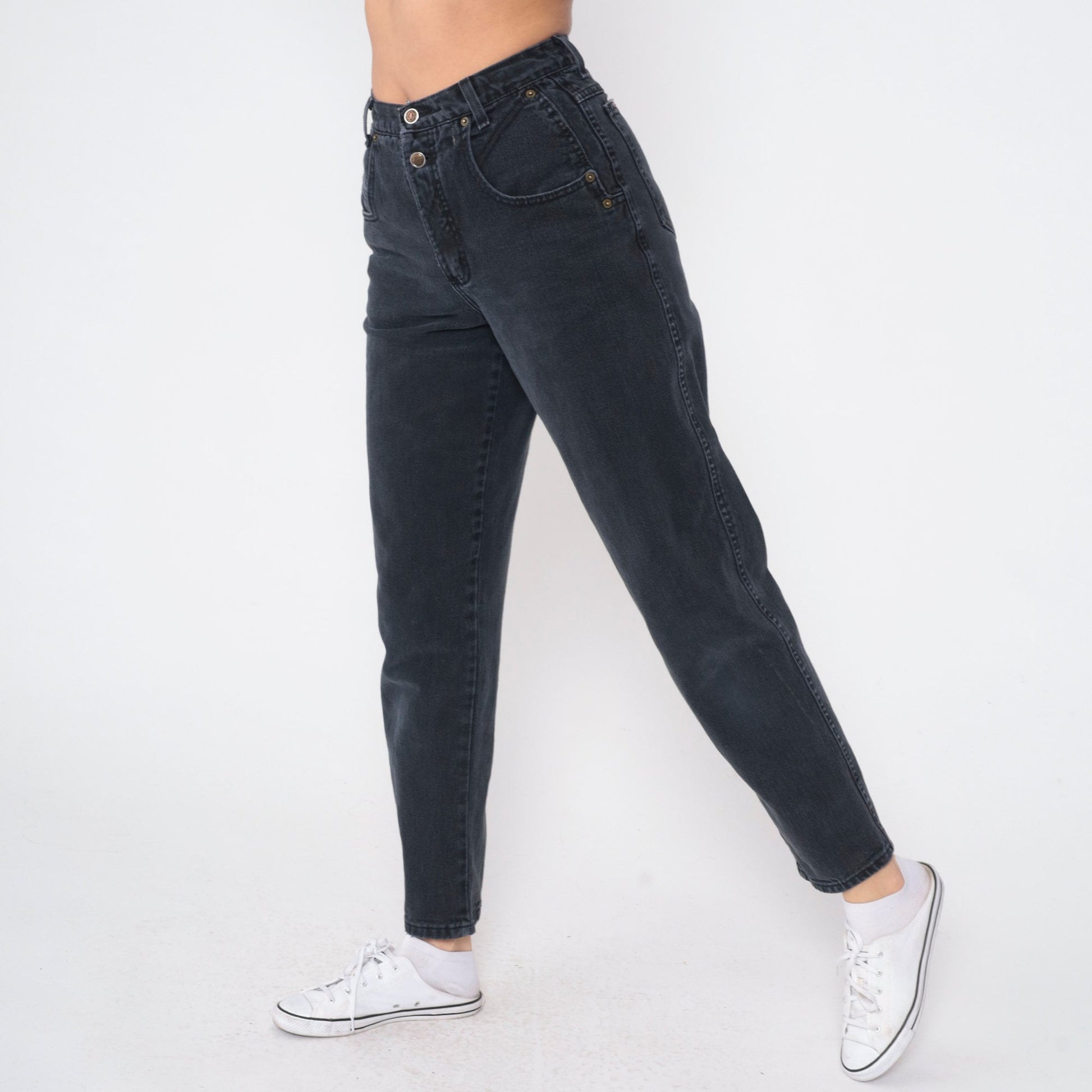 90s Zena High Rise Mom Jeans Faded Black Denim Small
