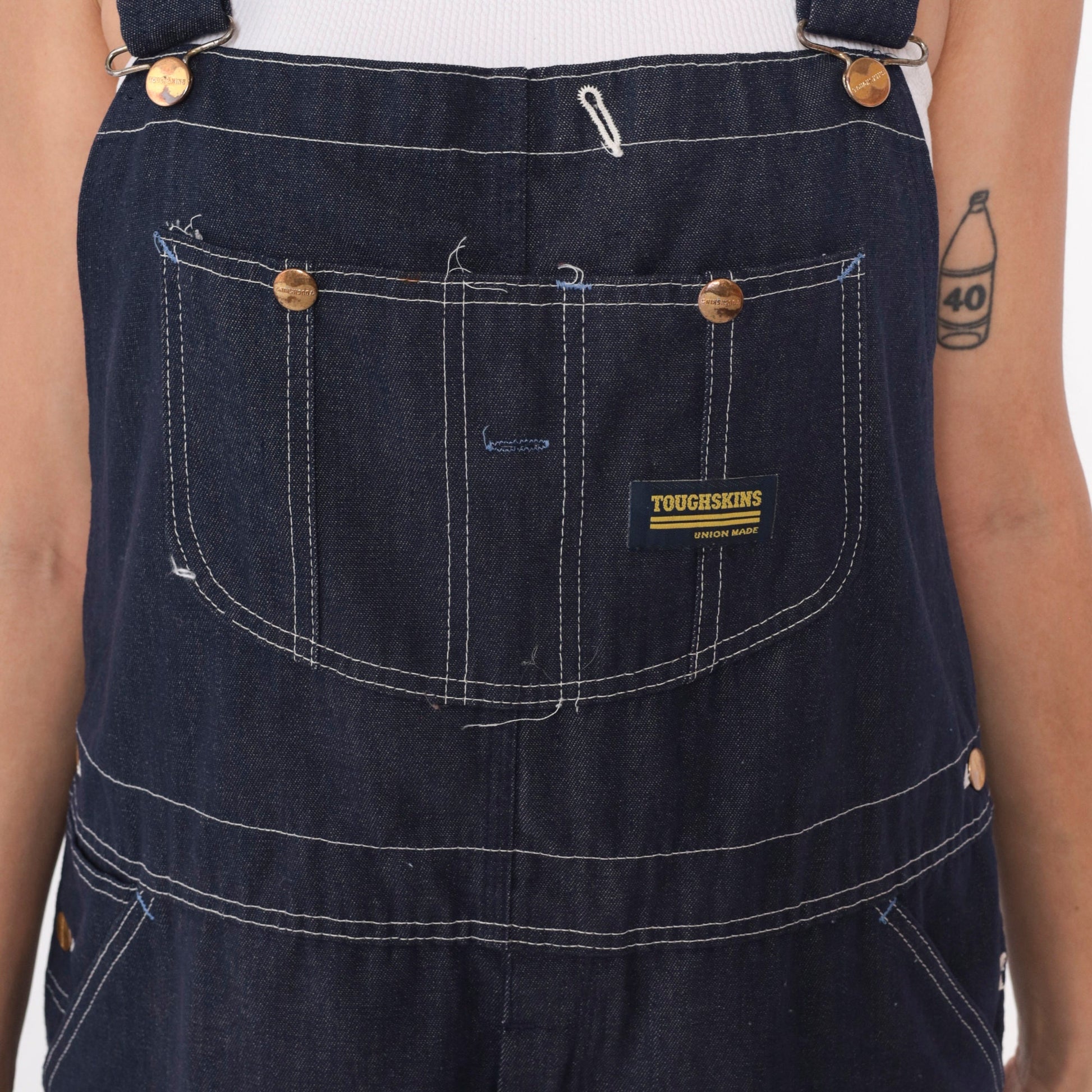 70s Toughskins Dark Blue Denim Bib Overalls Straight Leg Men's 40x30