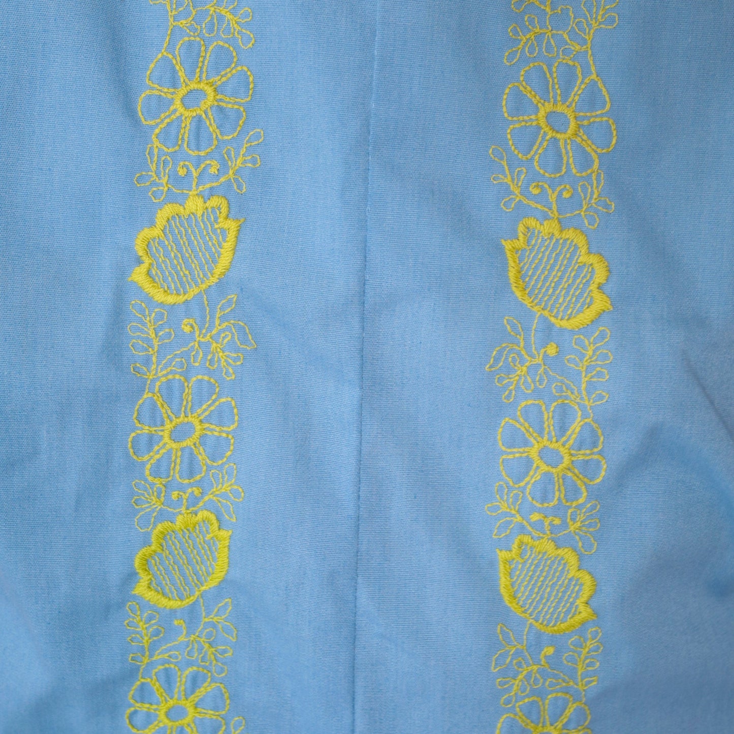 60s Mod Floral Embroidered Romper Blue Sleeveless Mini Cotton Small S