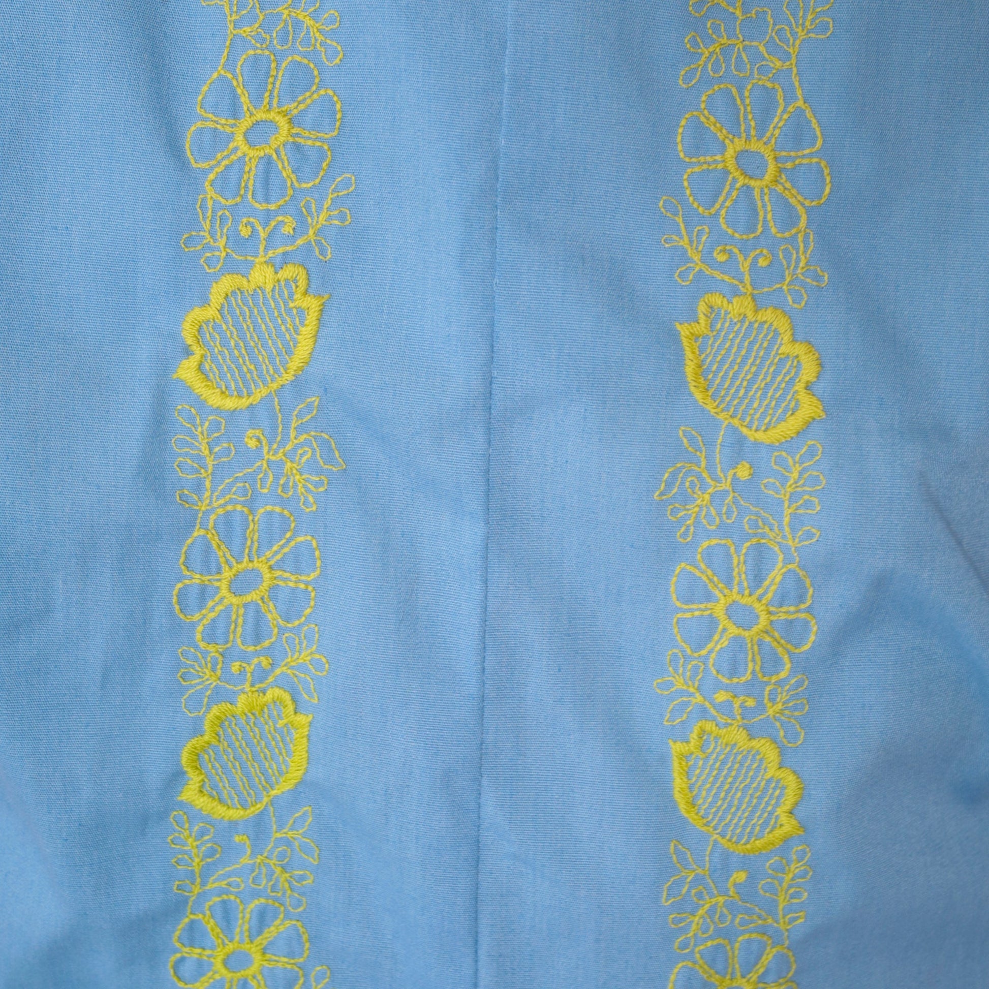 60s Mod Floral Embroidered Romper Blue Sleeveless Mini Cotton Small S