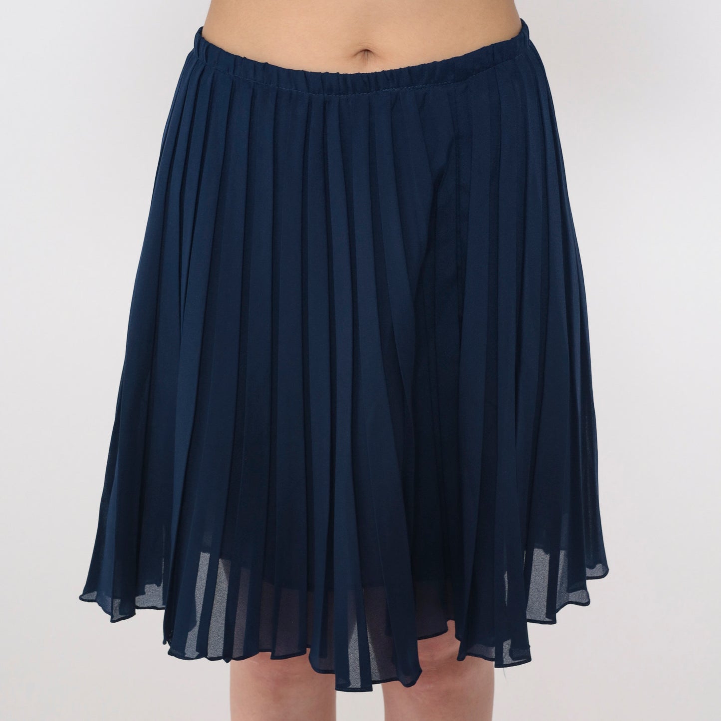 70s Navy Two Piece Dress Set Long Sleeve Blouse Mini Skirt Ascot Tie Large L