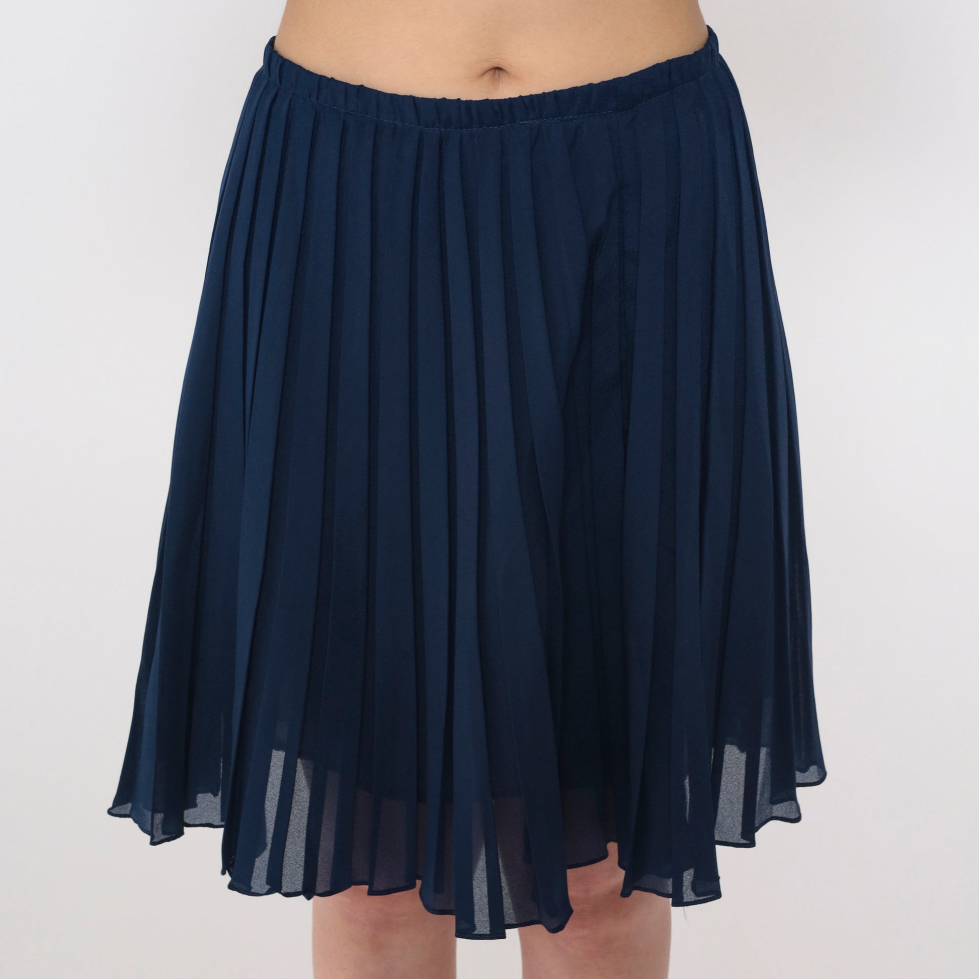 70s Navy Two Piece Dress Set Long Sleeve Blouse Mini Skirt Ascot Tie Large L