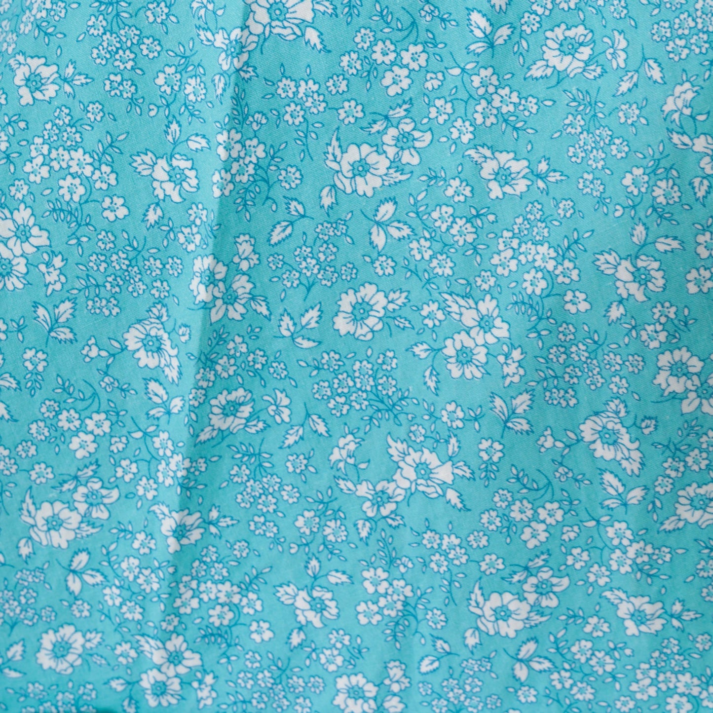 70s Blue Calico Floral Midi Dress Tiered 3/4 Sleeve Mock Neck Small