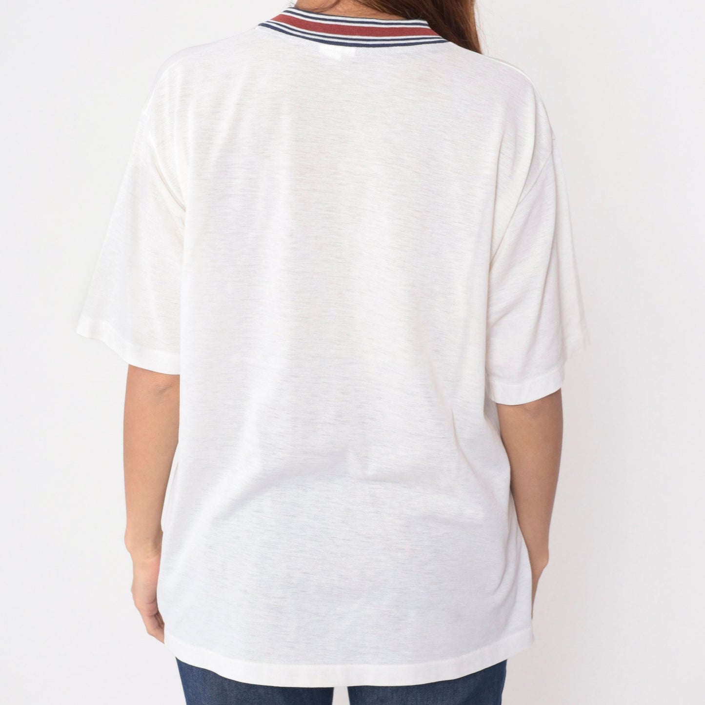 80s Grand Slam Munsingwear Penguin Logo Ringer Tee White V-Neck Extra Large XL