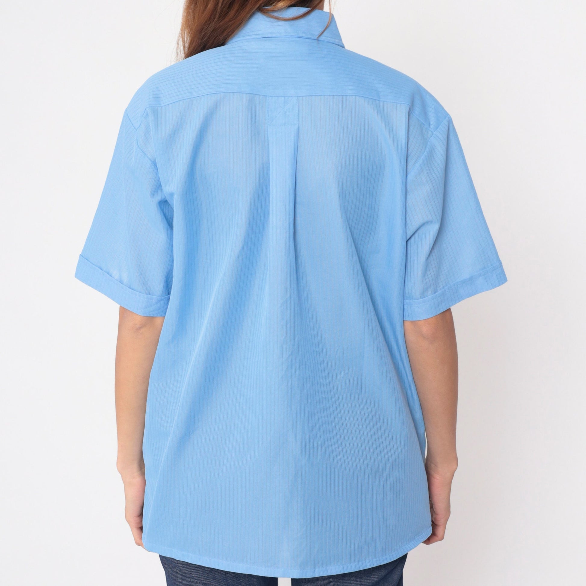 Y2K Haband Light Blue Striped Button Up Shirt Short Sleeve Men's Large L