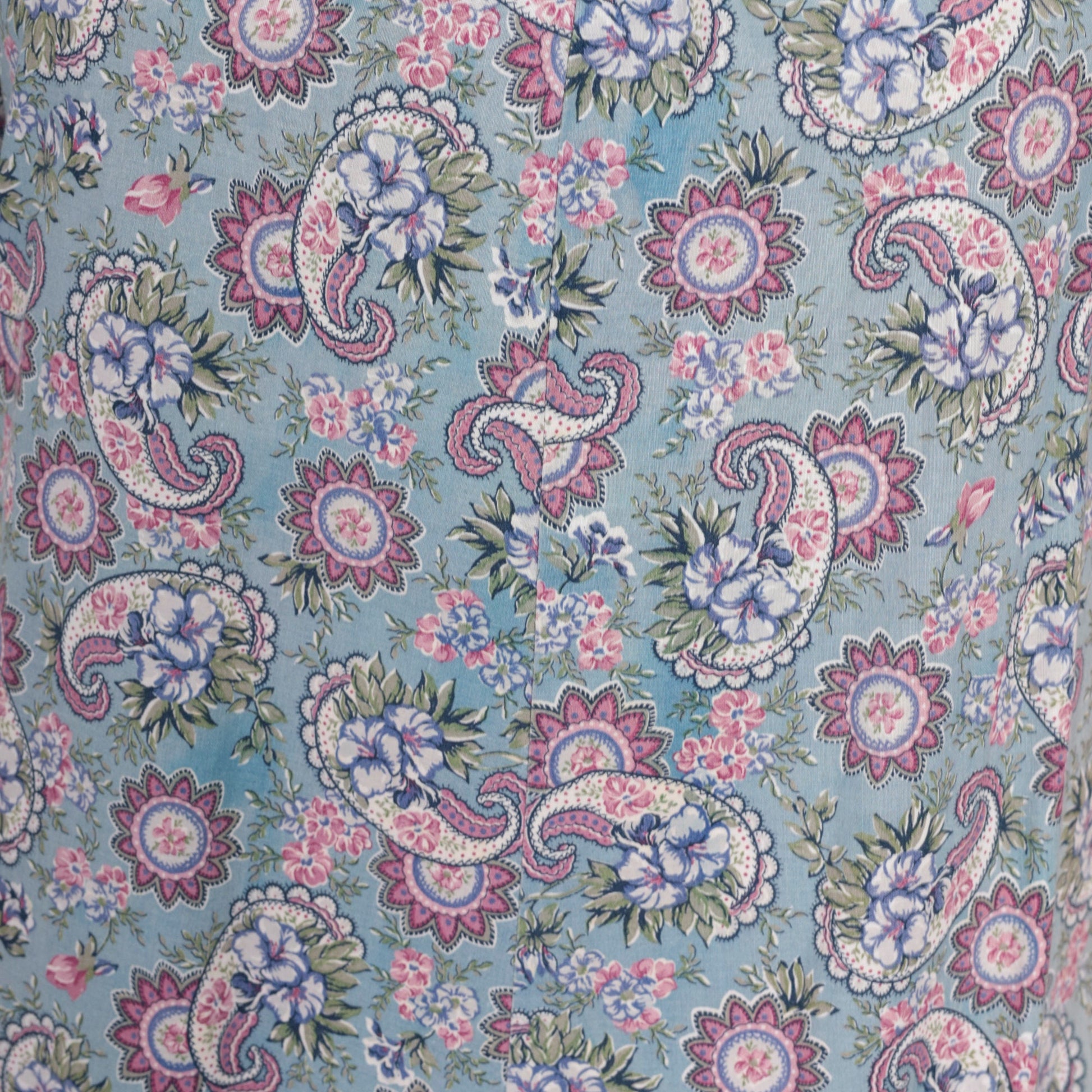 80s Paisley Floral Midi Dress Lace Yoke Tent Cut Ruffled Hem Cotton Small