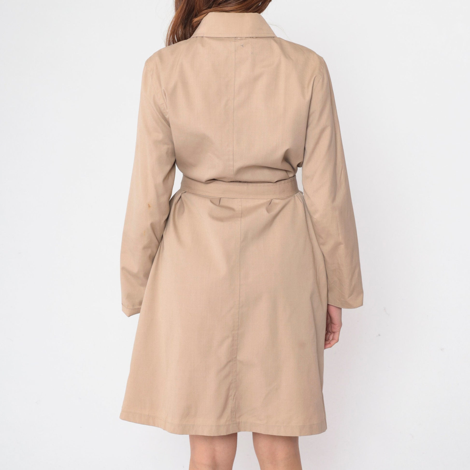 70s London Fog Trench Coat Khaki Button-Up Belted Midi Jacket Medium