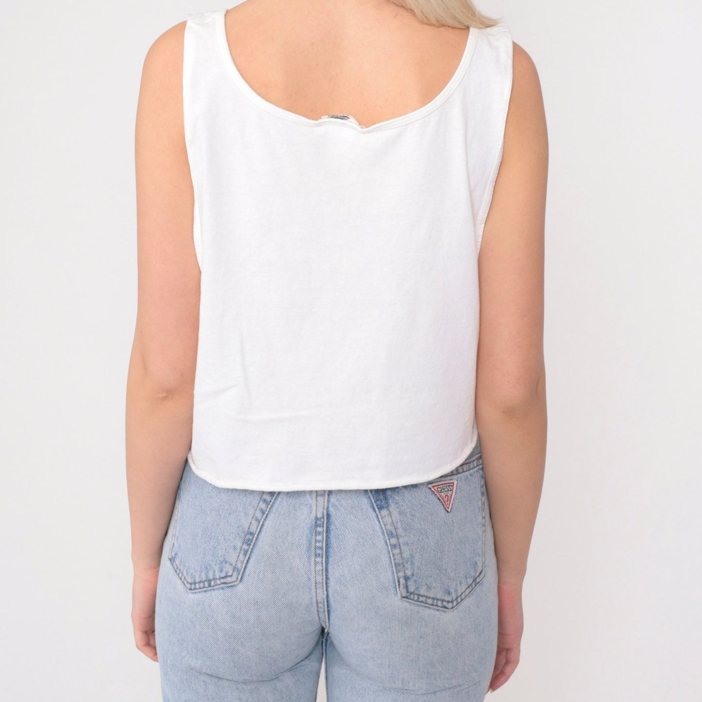 90s Unity In The Community Crop Tank Top White Graphic Tee Medium