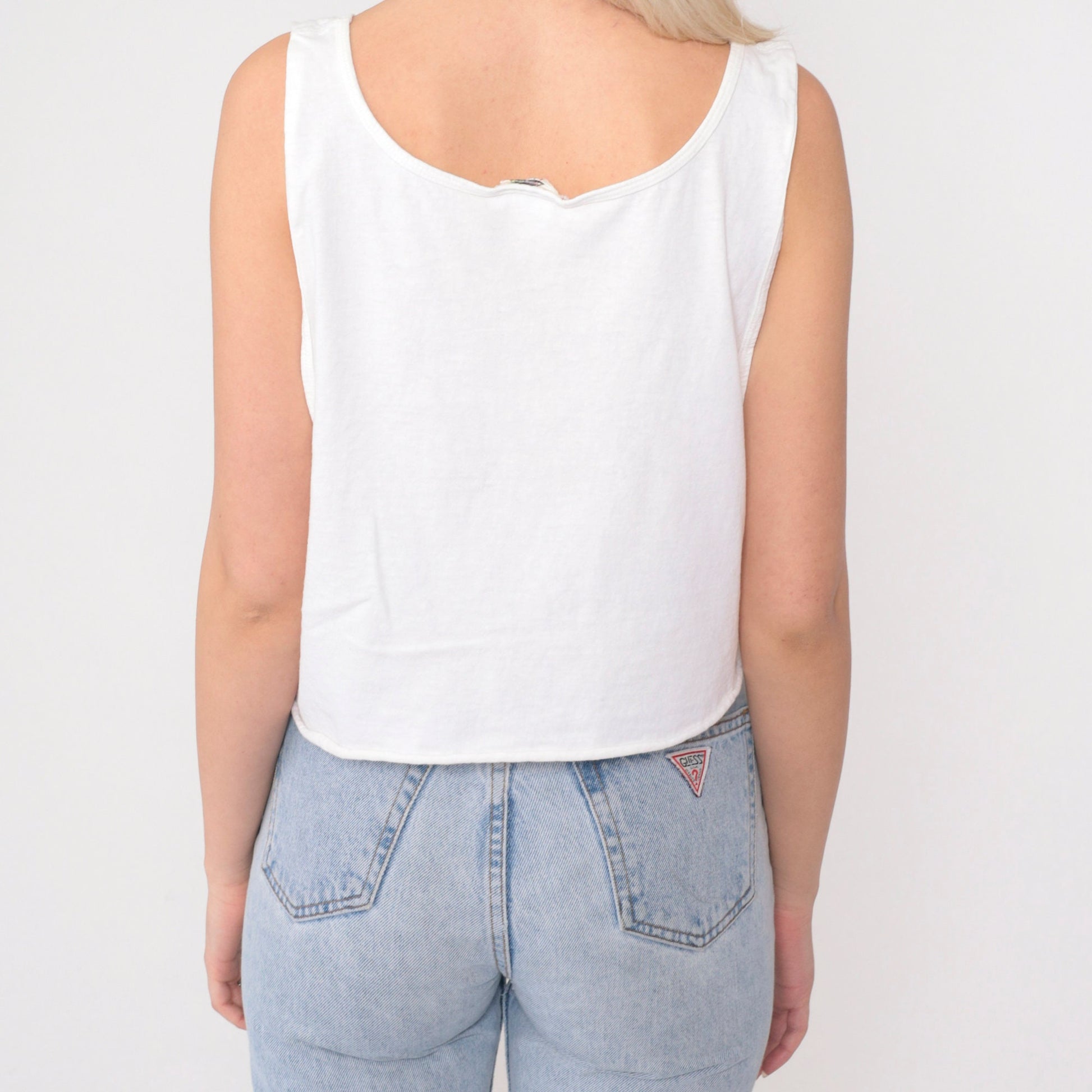 90s Unity In The Community Crop Tank Top White Graphic Tee Medium