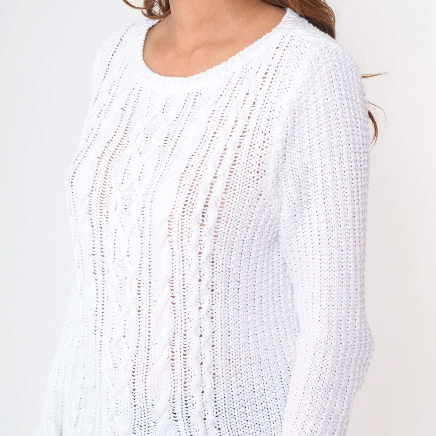 Y2K Ralph Lauren White Cable Knit Pullover Sweater Medium M