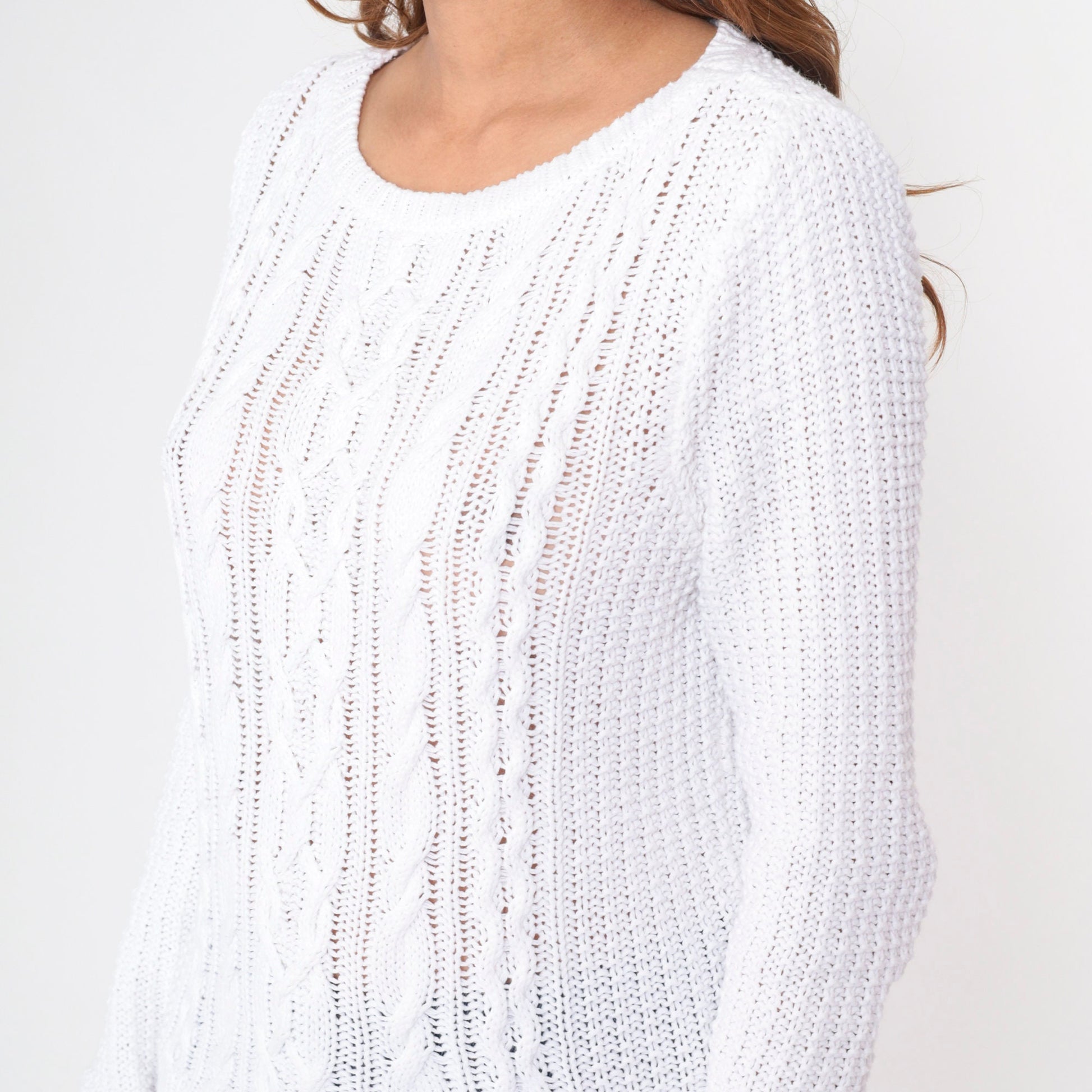 Y2K Ralph Lauren White Cable Knit Pullover Sweater Medium M