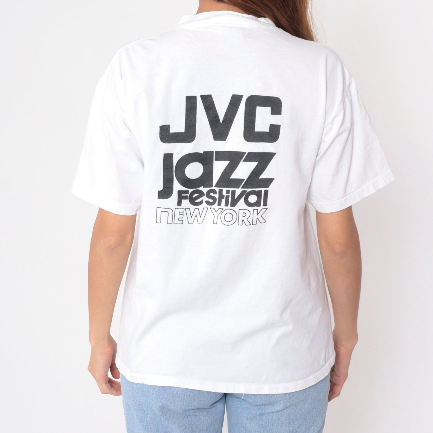 90s JVC Jazz Festival New York Graphic T-Shirt White Cotton Medium