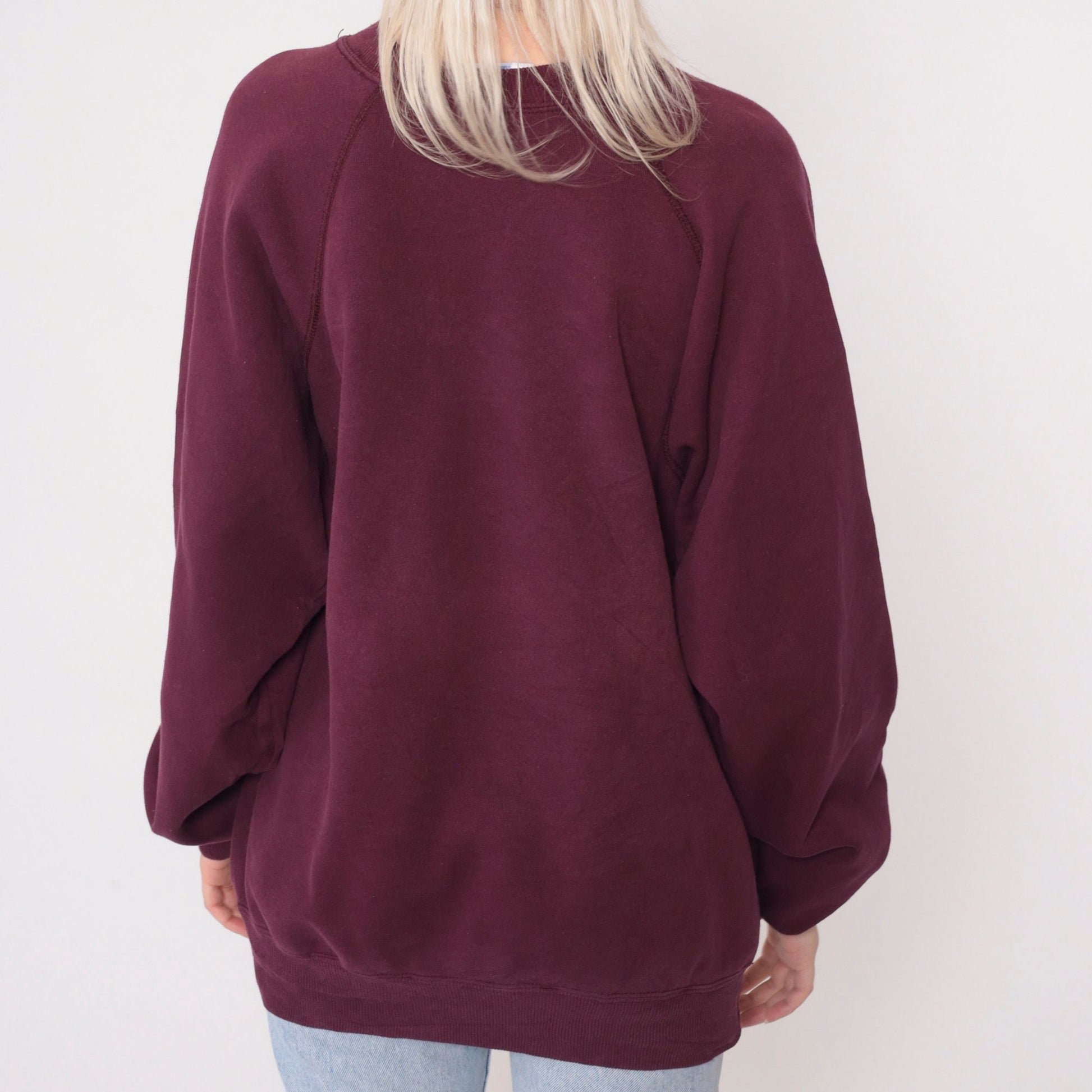 90s Hanes Plum Crewneck Sweatshirt Raglan Sleeve Distressed Extra Large XXL