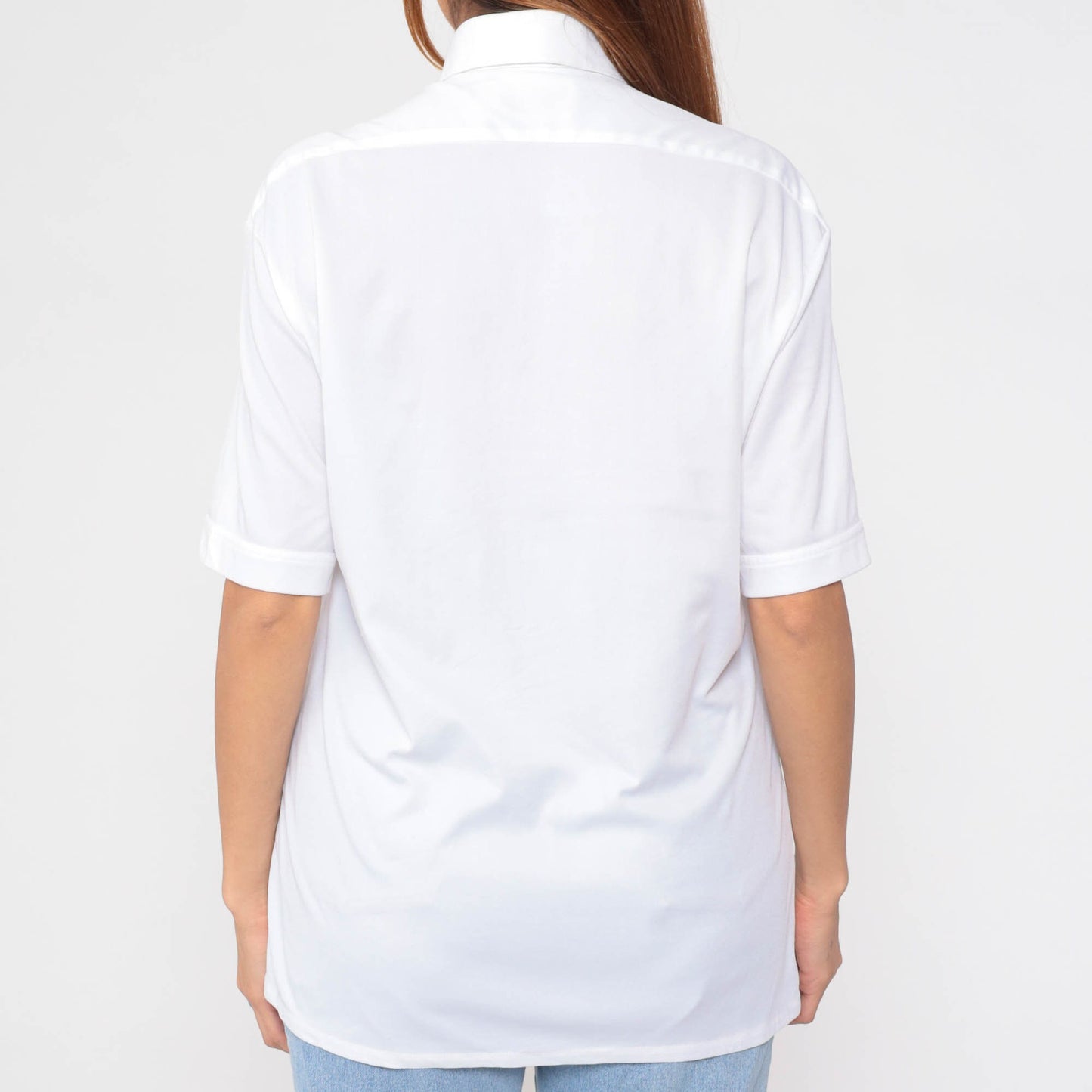 70s Sears White Button-Up Shirt Pointed Collar Utility Pocket Large L