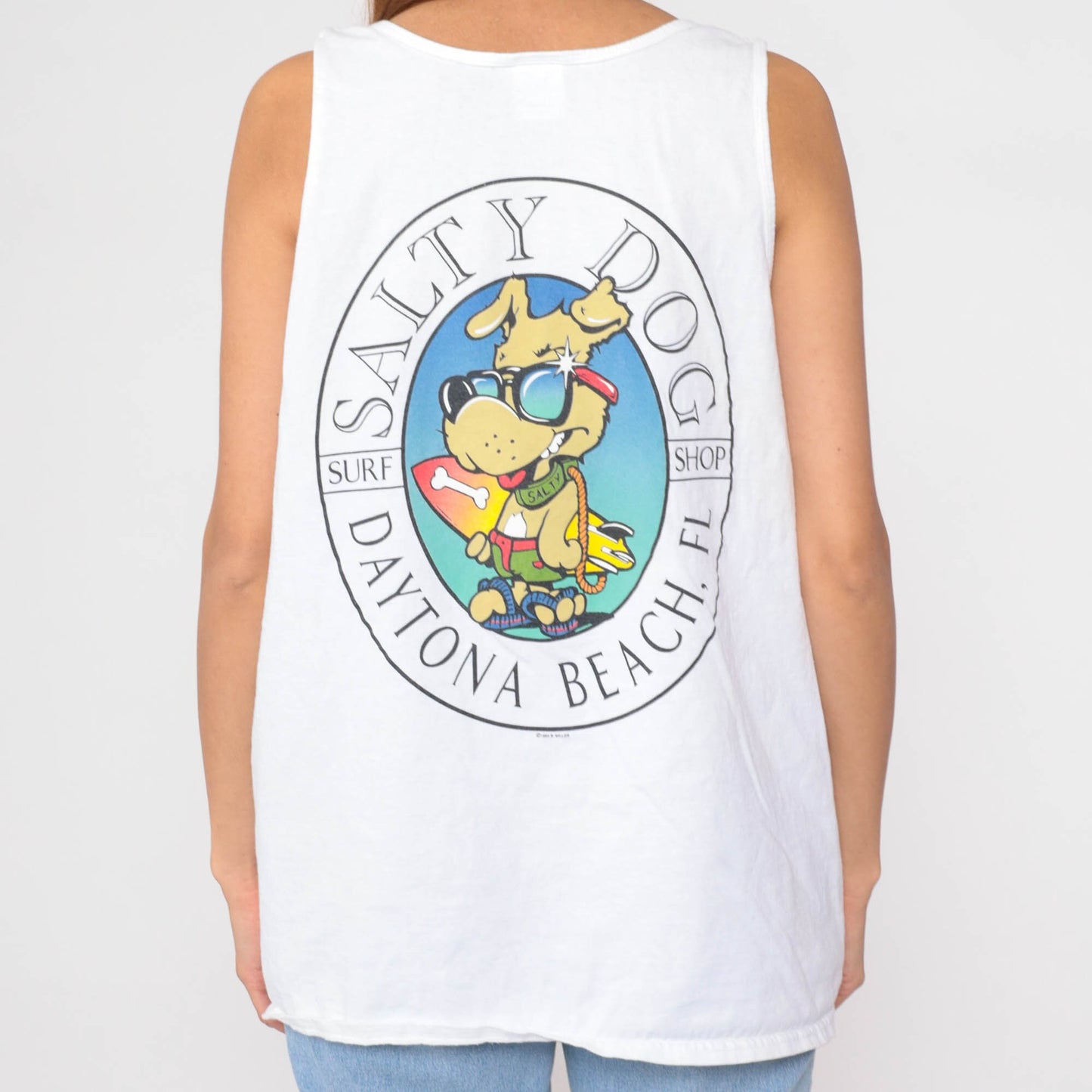90s Salty Dog Surf Shop Tank Top Daytona Beach Florida Graphic White Extra Large XXL