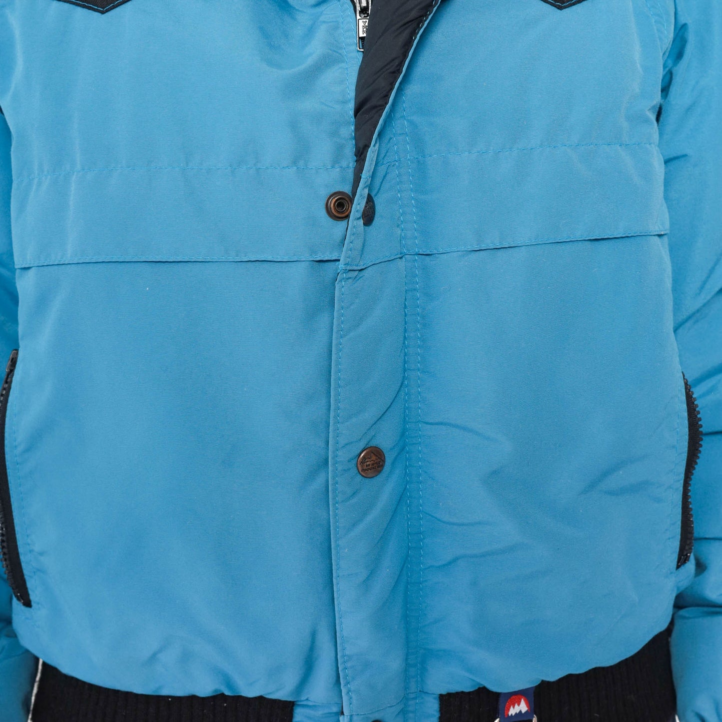 80s White Mountain Puffer Ski Jacket Blue Black Convertible Zip Sleeve Large