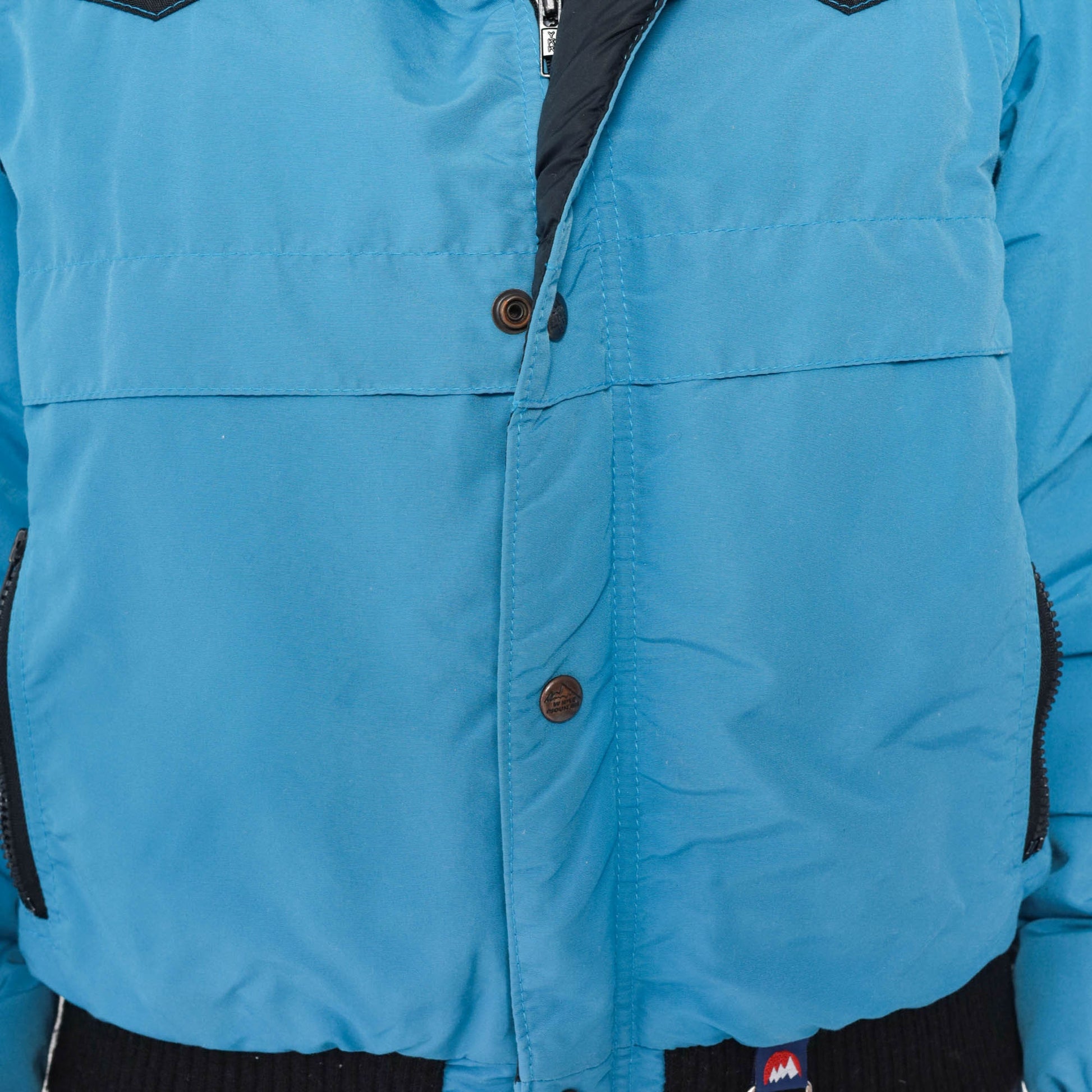 80s White Mountain Puffer Ski Jacket Blue Black Convertible Zip Sleeve Large