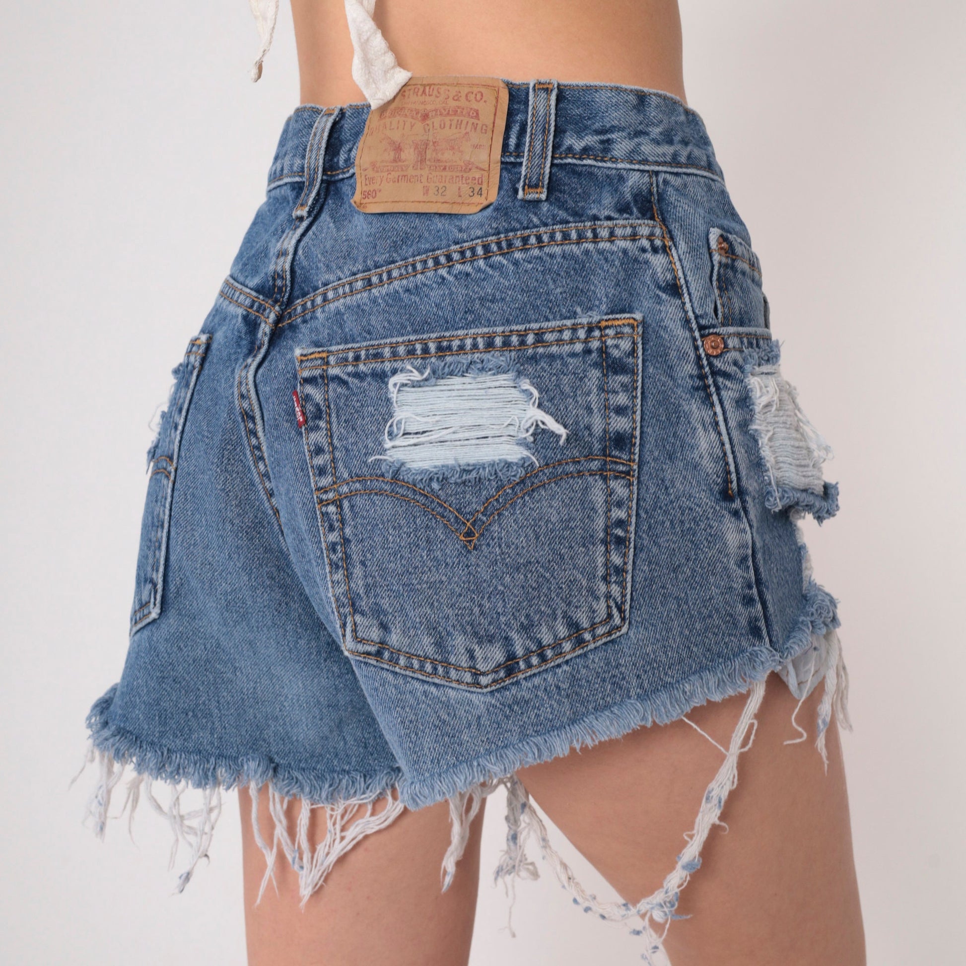 Y2K Levi's 560 High Rise Cutoff Jean Shorts Blue Distressed Medium 32