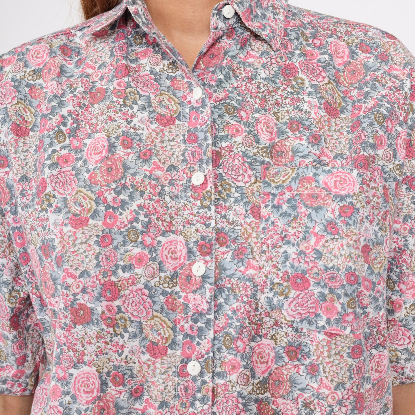 90s Floral Button-Up Shirt Cotton Wildflower Print Short Sleeve Small