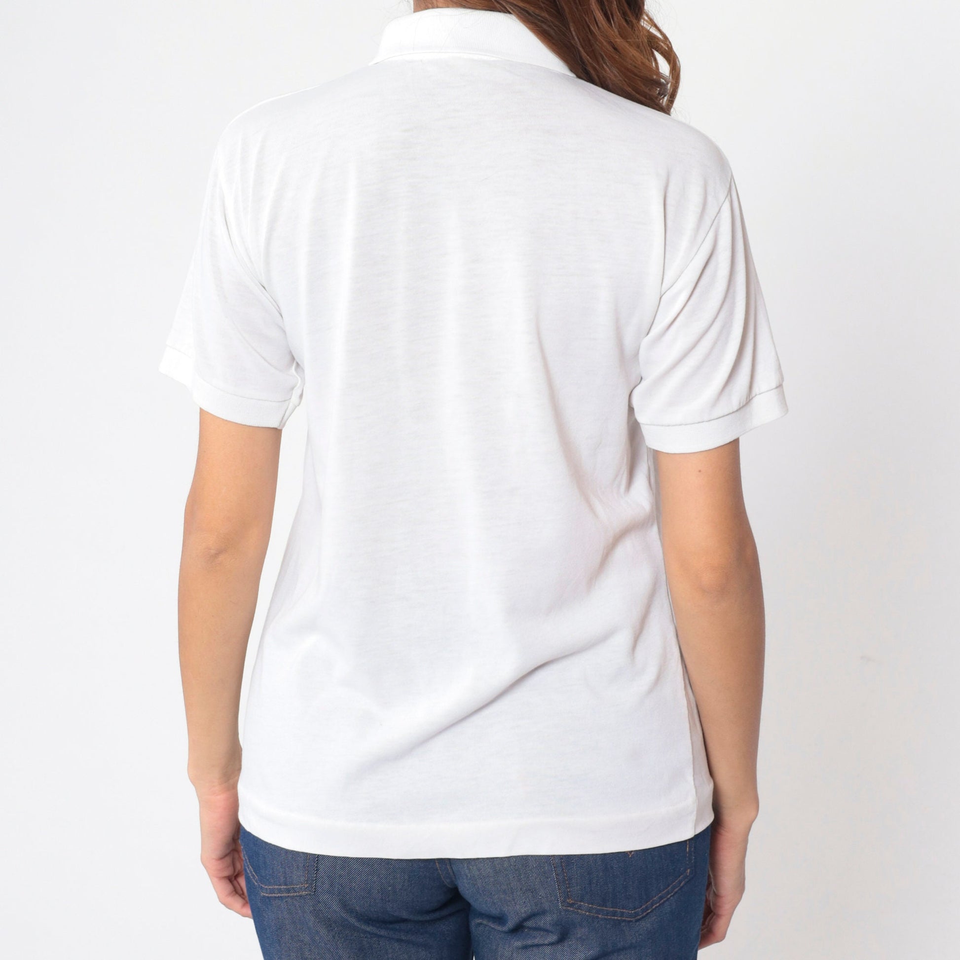 80s White Cotton Polo Shirt Button-Up Short Sleeve Collared Small S