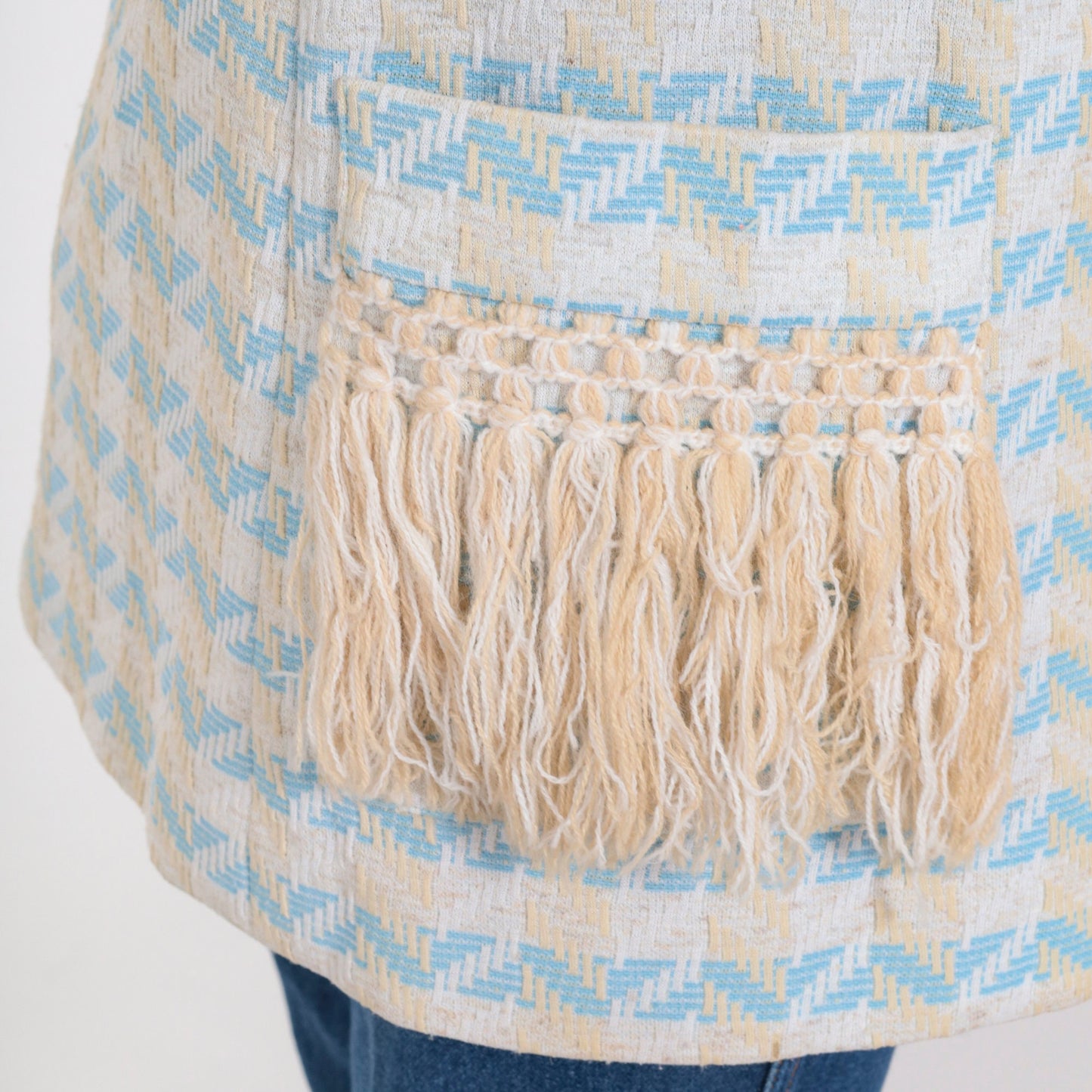 70s Nardis of Dallas Baby Blue Checkered Chevron Open Front Jacket Small Medium